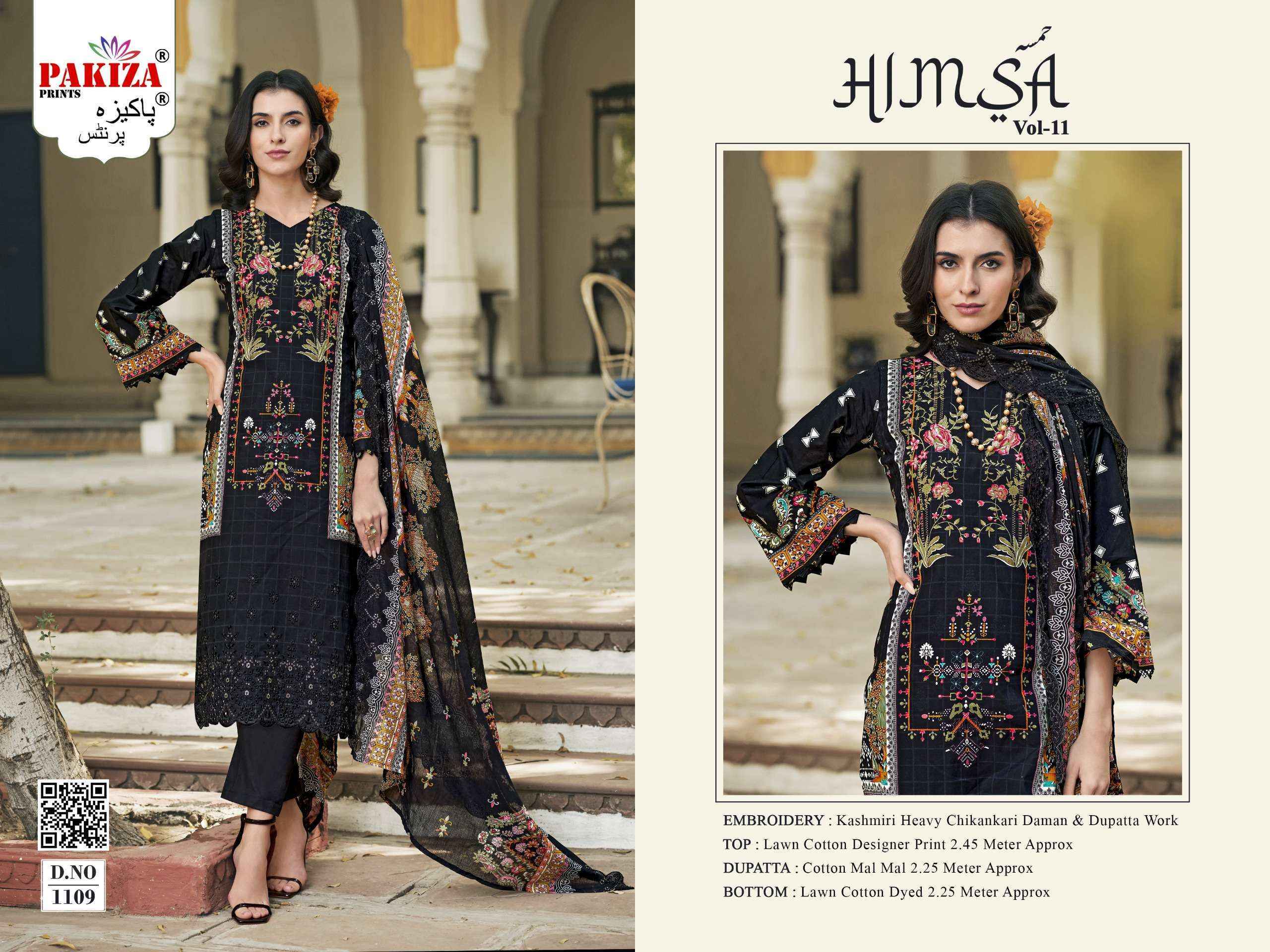 Pakiza Prints Himsa Vol-11 Lawn Cotton Dress Material (10 pcs Catalogue)