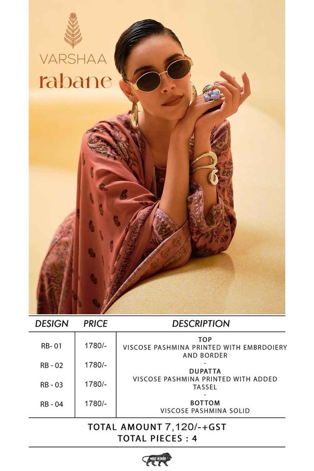 Varsha Rabane Viscouse Pashmina Dress Material (4 pcs Catalogue)