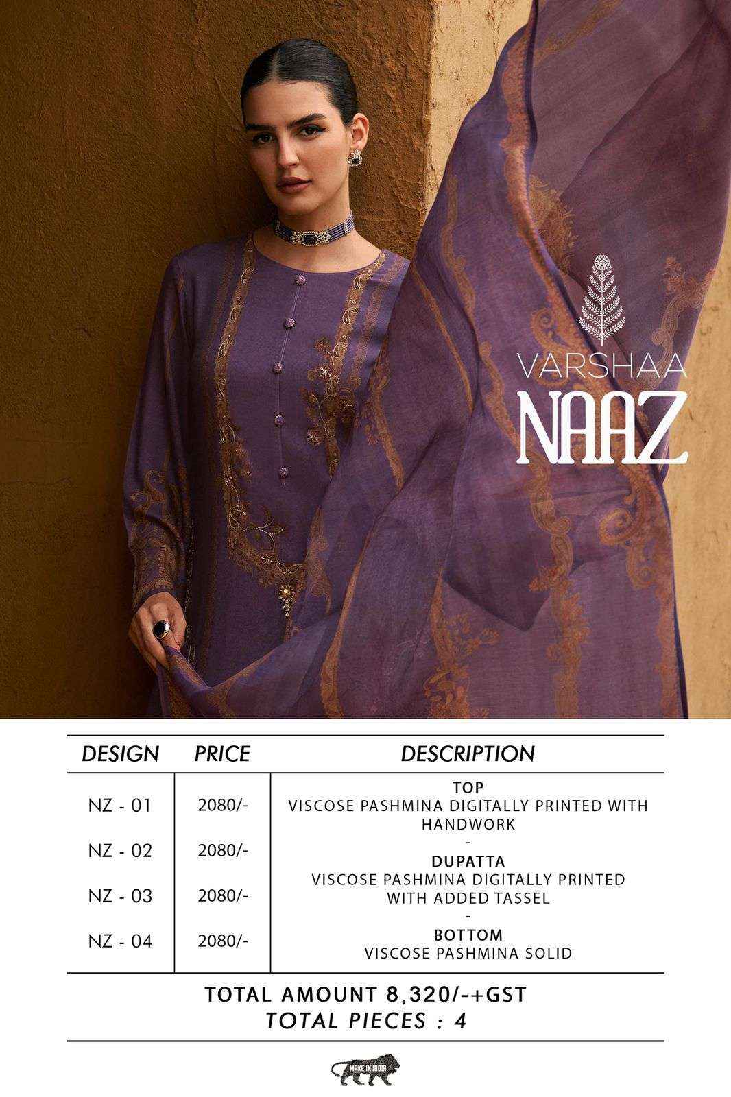 Varshaa Naaz Viscouse Pashmina Dress Material 4 pcs Catalogue