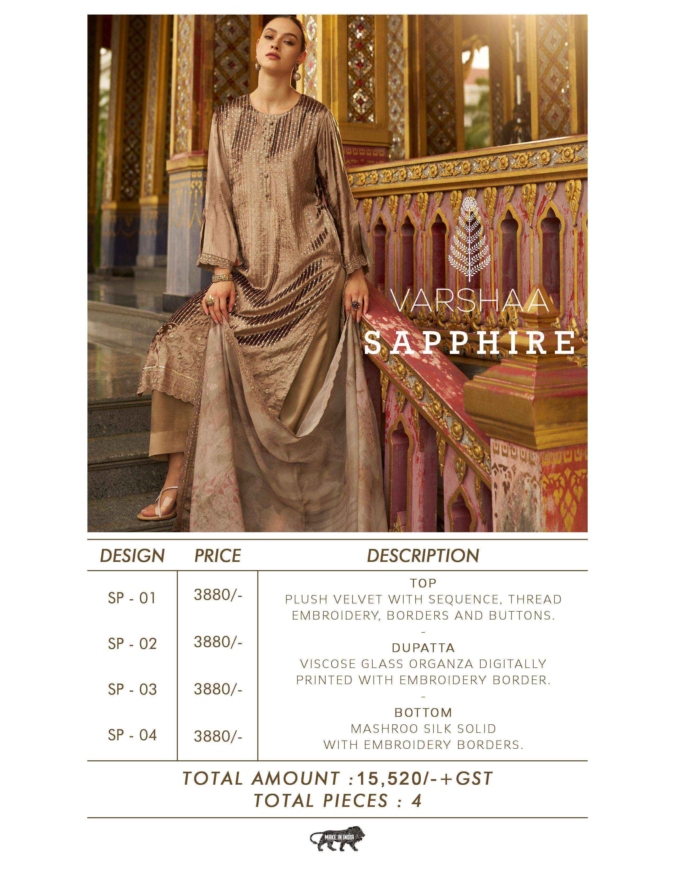 Varshaa Sapphire Velvet Dress Material 4 pcs Catalogue