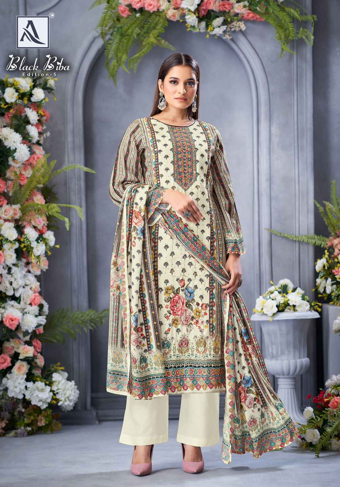 Alok Black Biba Edition 5 Viscose Maslin Dress Material Designer Ladies  Alok Suits Supplier