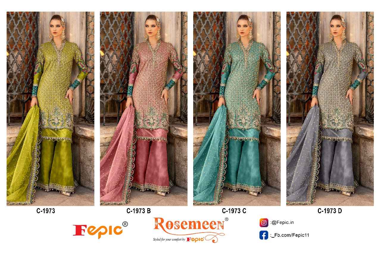 Fepic Rosemeen C-1973 Organza Dress Material (4 pcs Catalogue)