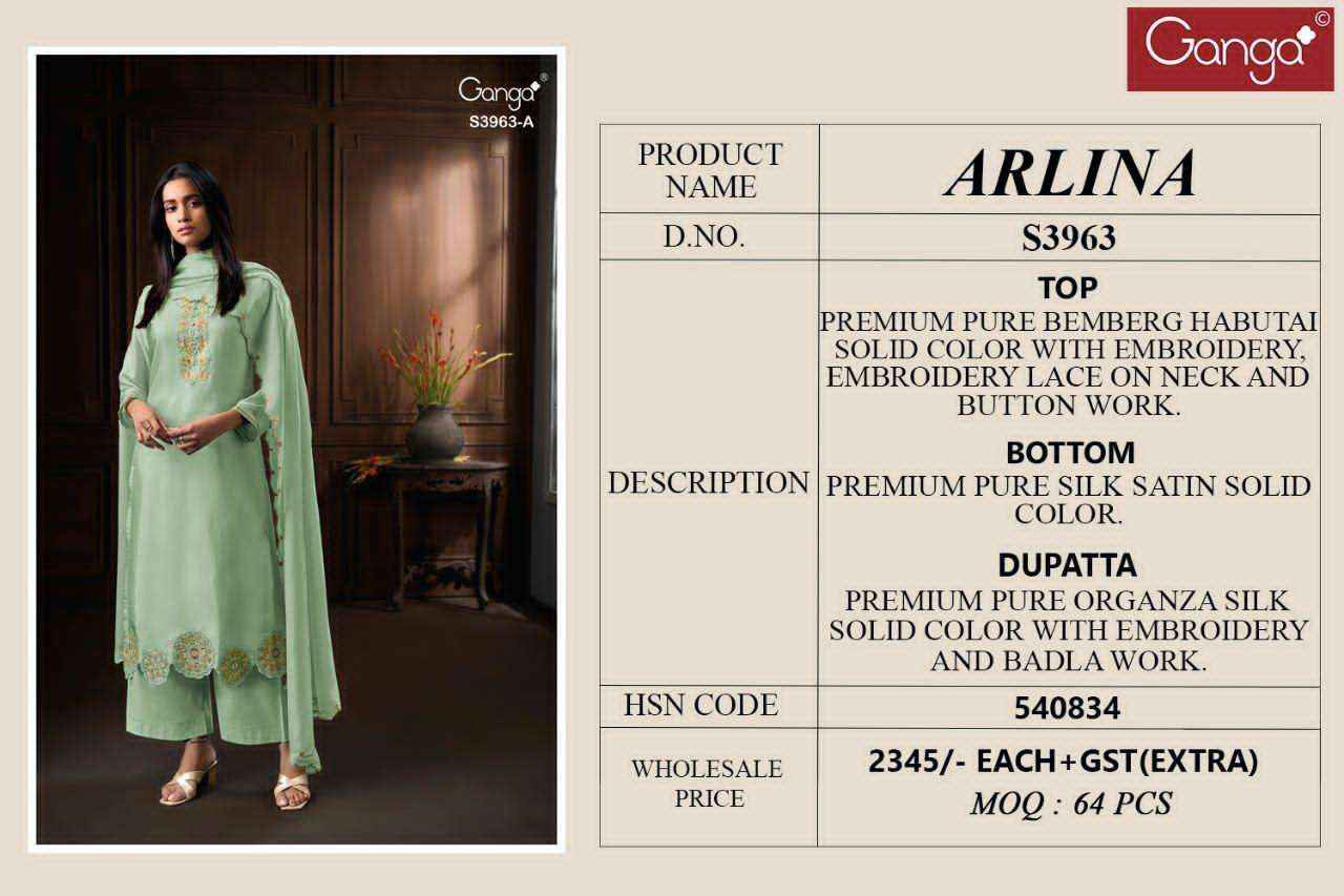 Ganga Arlina-3963 Premium Pure Bemberg Dress Material (2 pcs Catalogue)