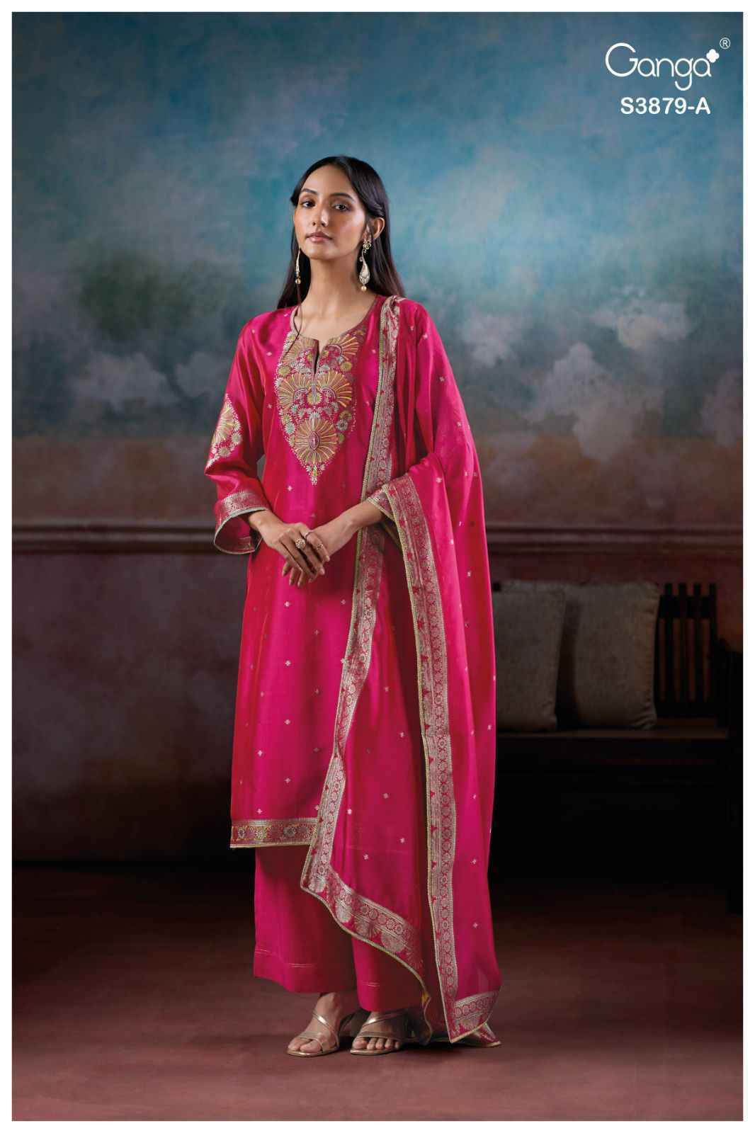 Ganga Avry-3879 Satin Silk Dress Material (6 pcs Catalogue)