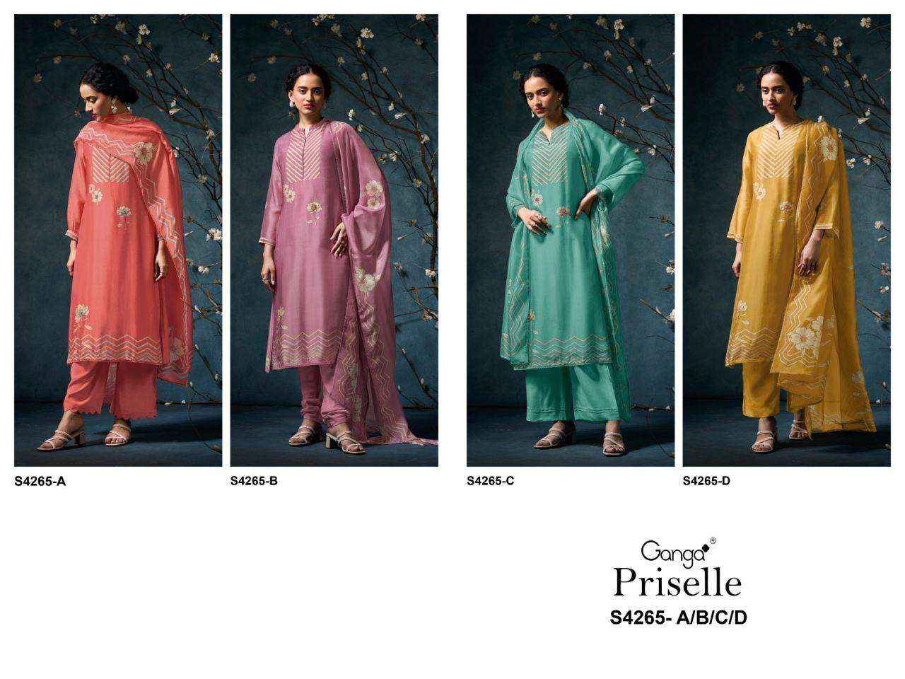 Ganga Priselle S-4265 Satin Silk Dress Material (4 pcs Catalogue)