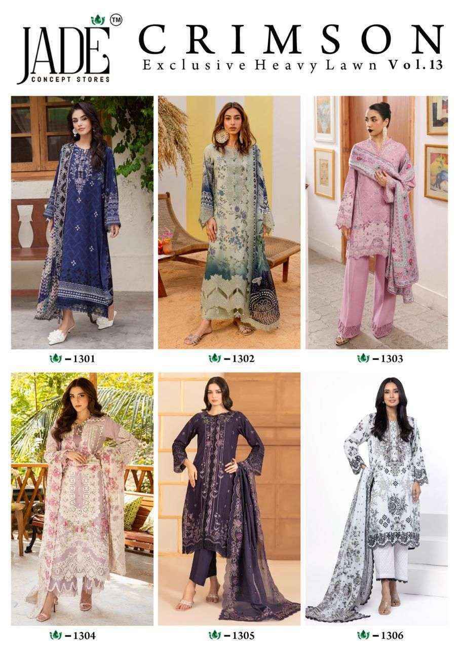 Jade Crimson Vol-13 Lawn Cotton Dress Material (6 pc Cataloge)