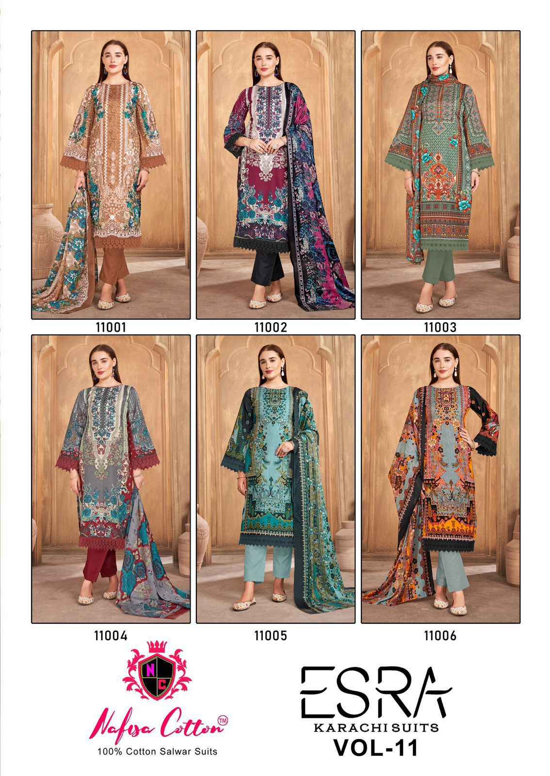 Nafisa Cotton Esra Karachi Vol-11 Cotton Dress Material (6 Pc Catalog)