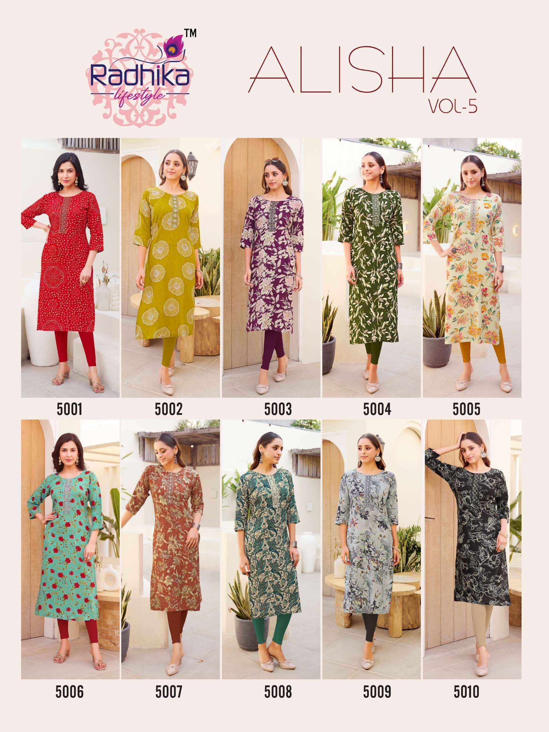Radhika Lifestyle Alisha Vol-5 Rayon Kurti (10 Pc Catalog)