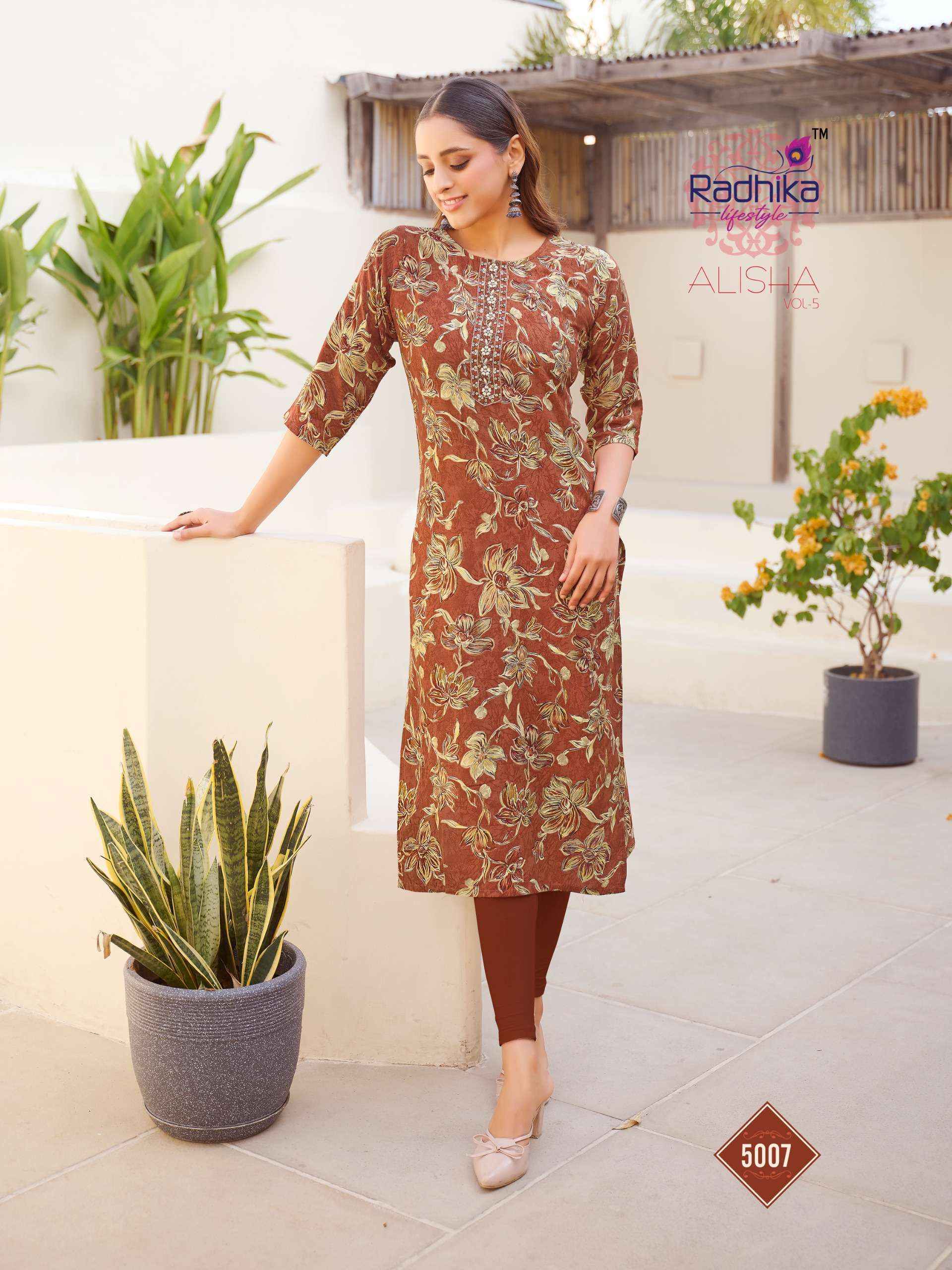 Radhika Lifestyle Alisha Vol-5 Rayon Kurti (10 Pc Catalog)