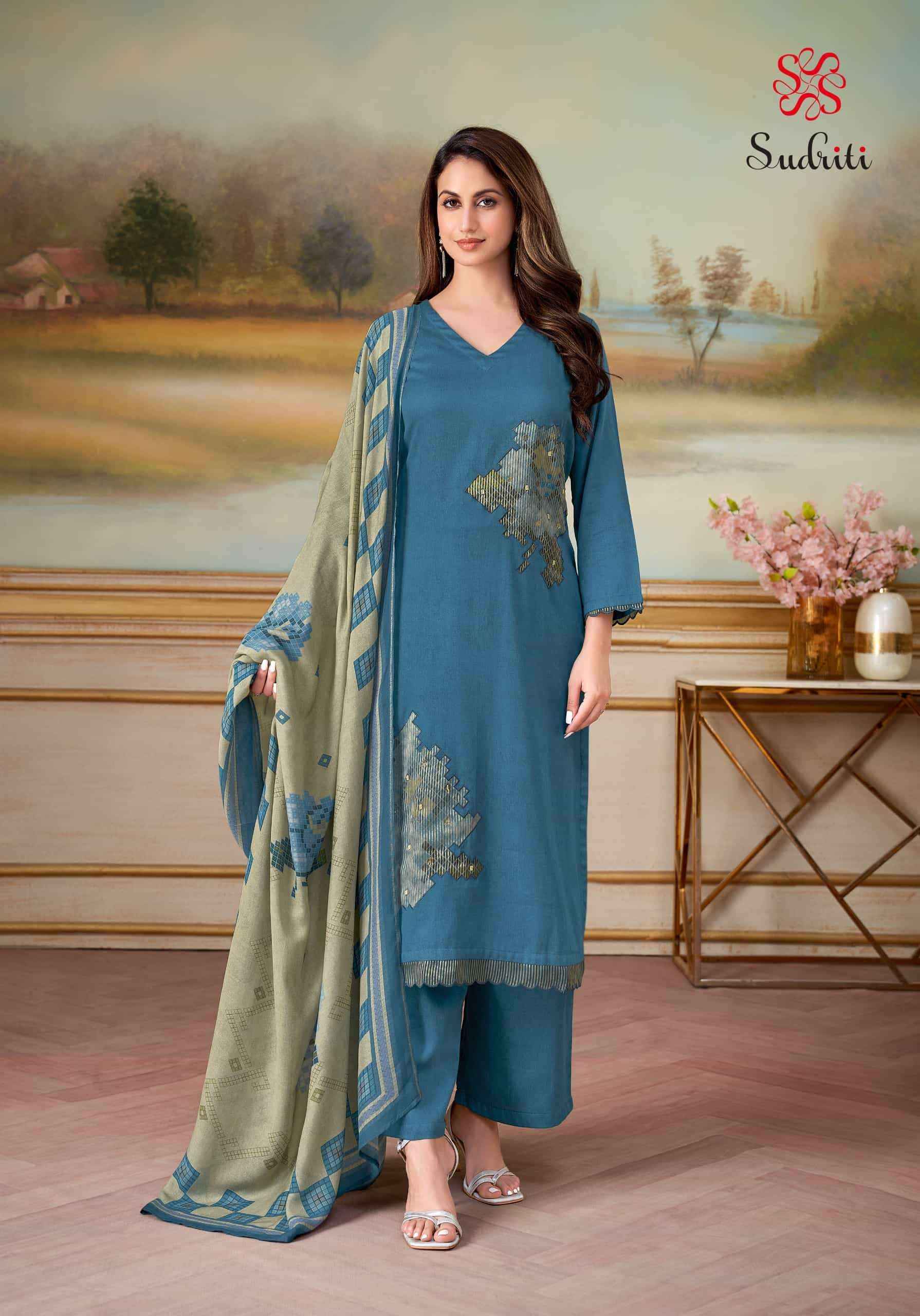 Sudriti Ehsas Cosmos Satin Dress Material (6 pcs Catalogue)