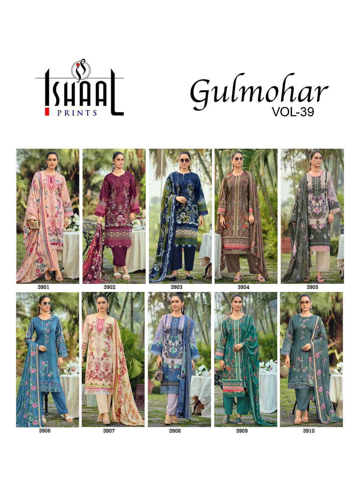 Ishaal Prints Gulmohar Vol-39 Lawn Cotton Dress Material (10 Pc Catalouge)