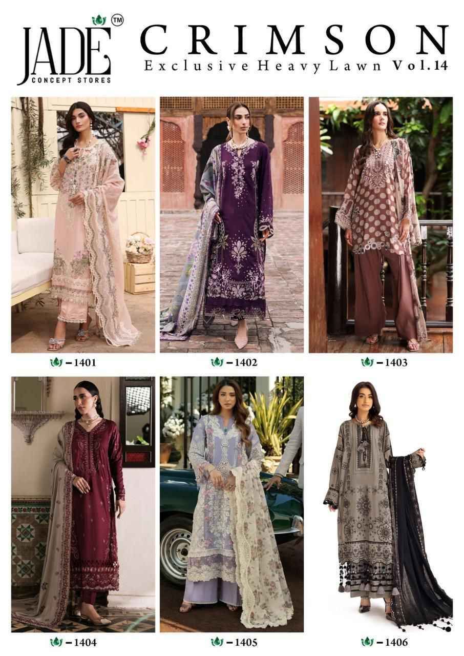 Jade Crimson Vol-14 Lawn Cotton Dress Material (6 pc Cataloge)