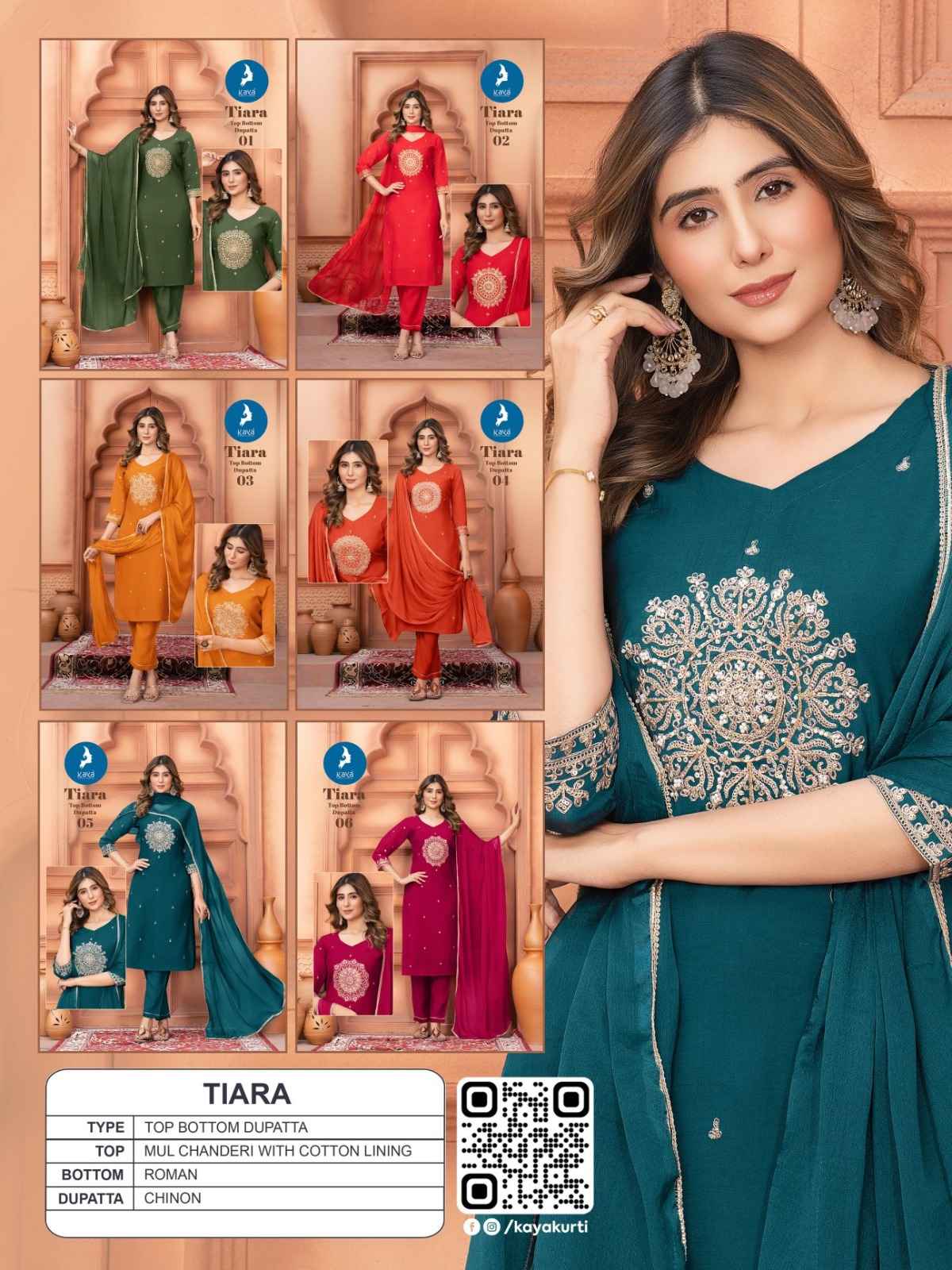 Kaya Tiara Mul Chanderi Readymade Suit (6 pcs Catalogue)