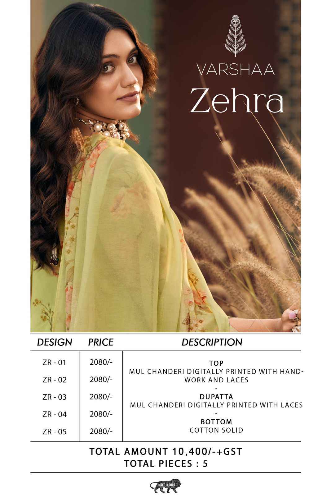 Varshaa Zehra Mul Chanderi Dress Material (5 pcs Catalogue)