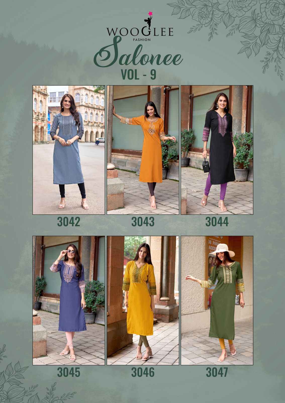 Wooglee Salonee Vol-9 Rayon Kurti (6 pcs Catalogue)