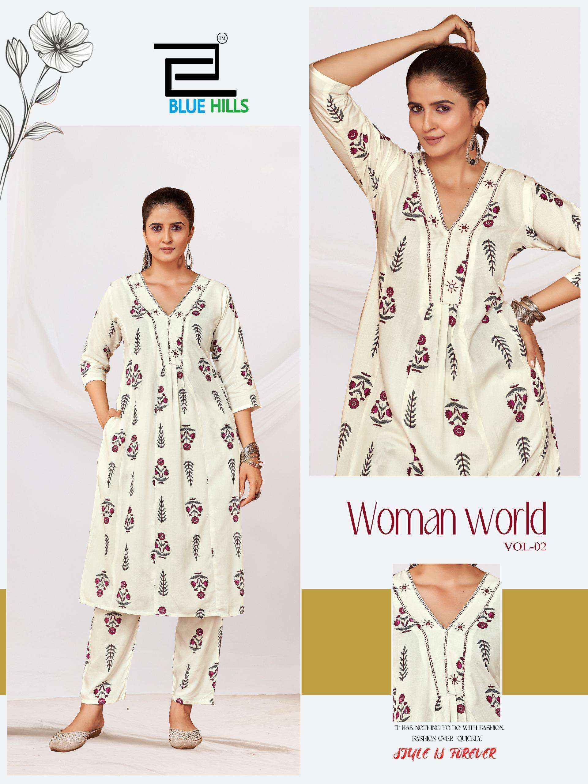 Blue Hills Woman World Vol-2 Rayon Kurti With Bottom (4 pcs Catalogue)