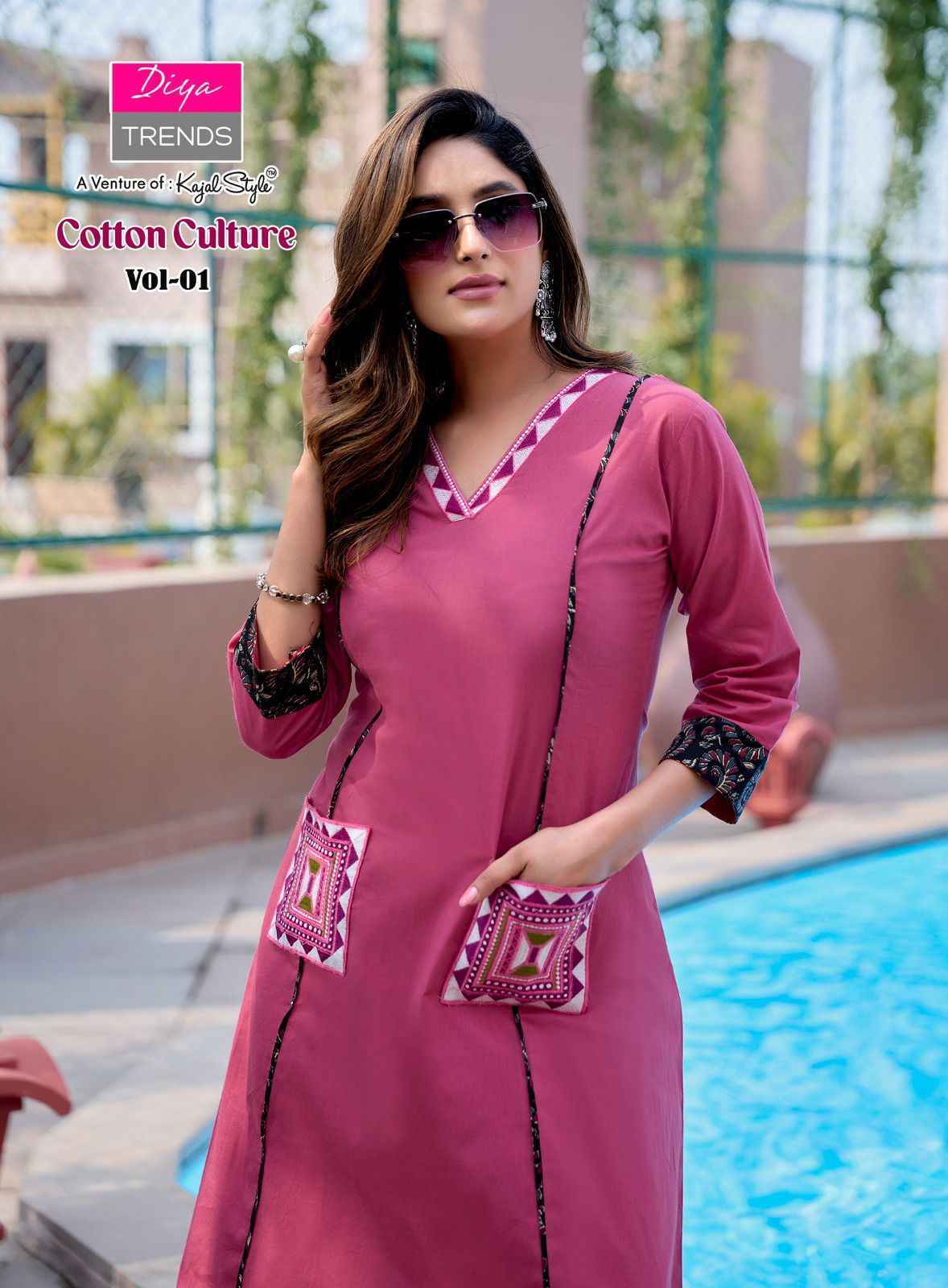 Diya Trends Cotton Culture Vol 1 Cotton Kurti With Plazzo 3 pcs Catalogue