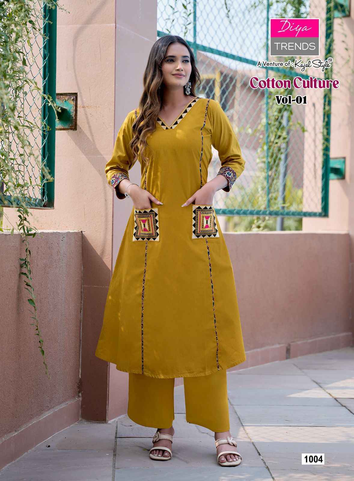 Diya Trends Cotton Culture Vol 1 Cotton Kurti With Plazzo 3 pcs Catalogue