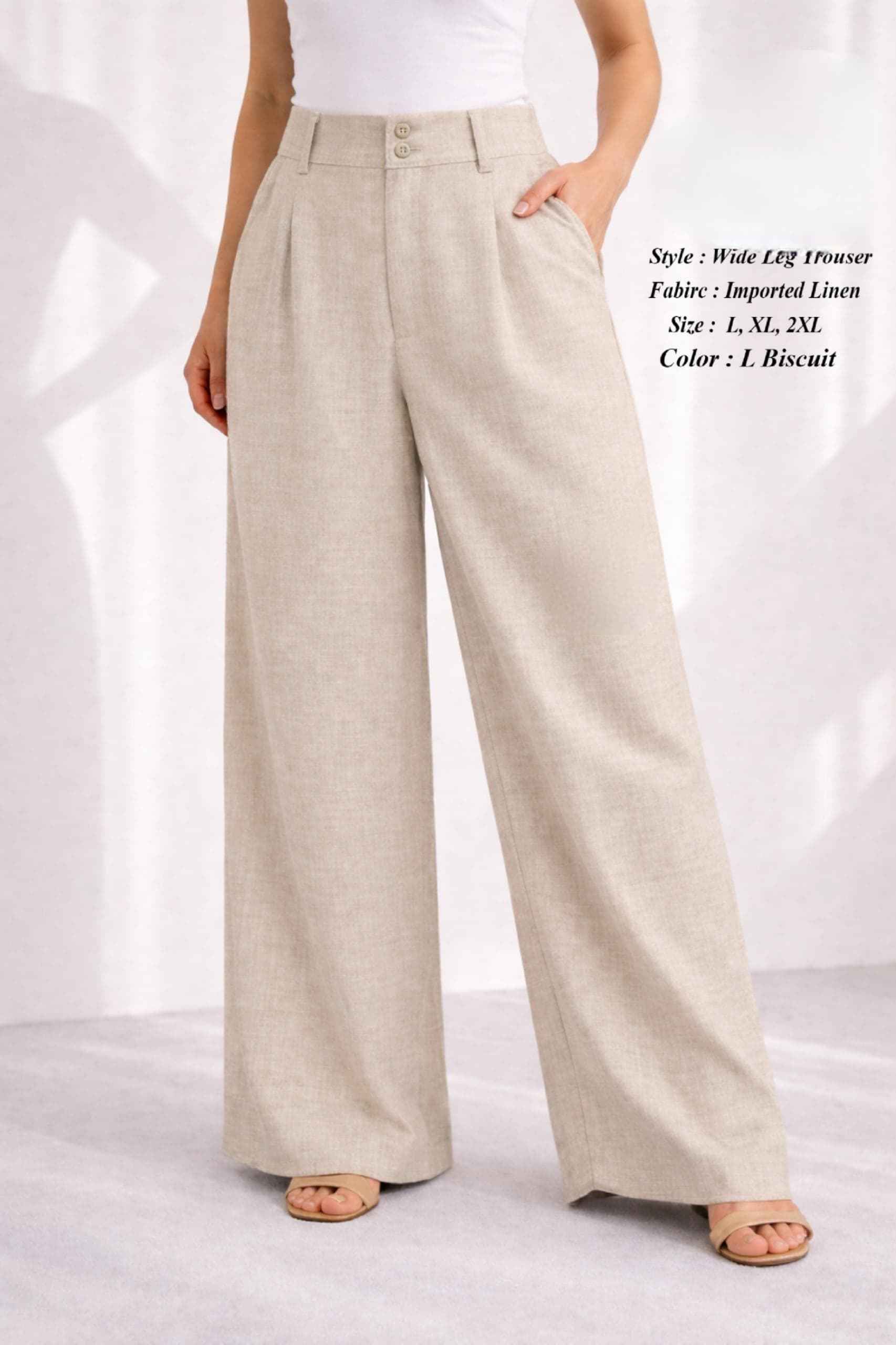Fab Firki-01 Cotton Linen High-Waist Wide Leg Trouser (7 Pc Catalouge)