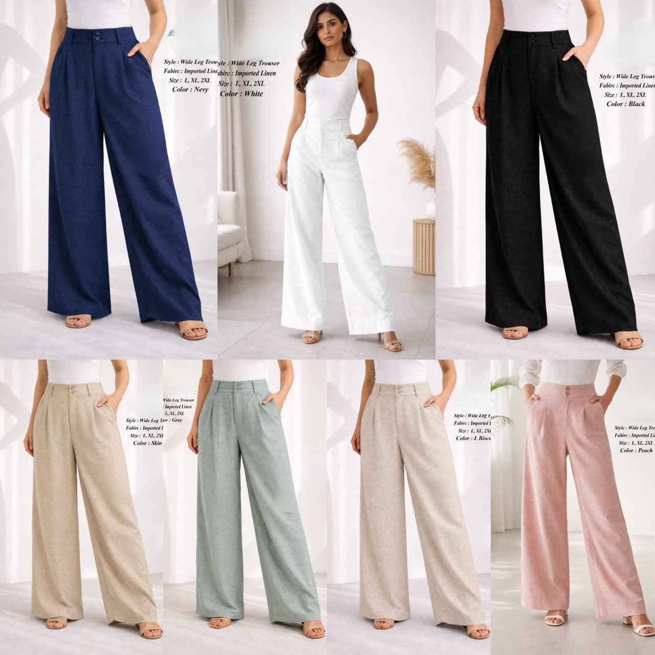 Fab Firki-01 Cotton Linen High-Waist Wide Leg Trouser (7 Pc Catalouge)