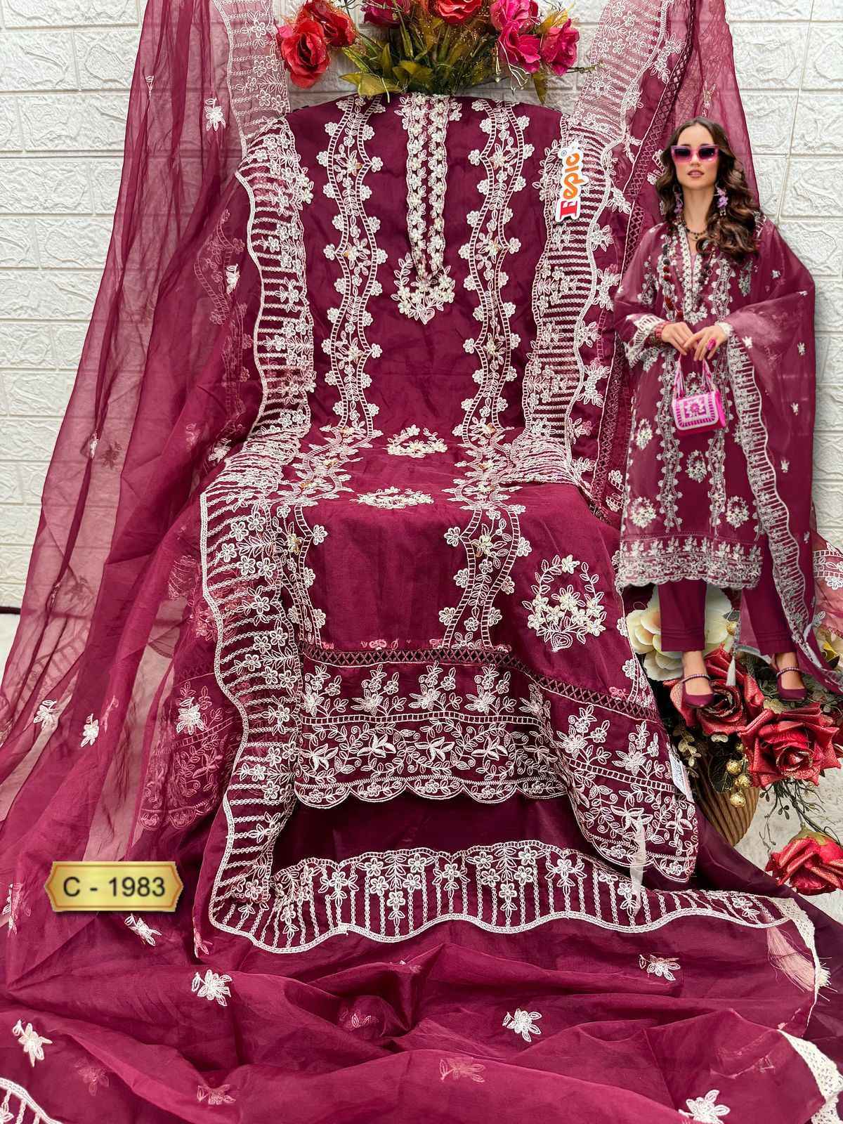 Fepic Rosemeen C-1983 Organza Dress Material (4 pcs Catalogue)