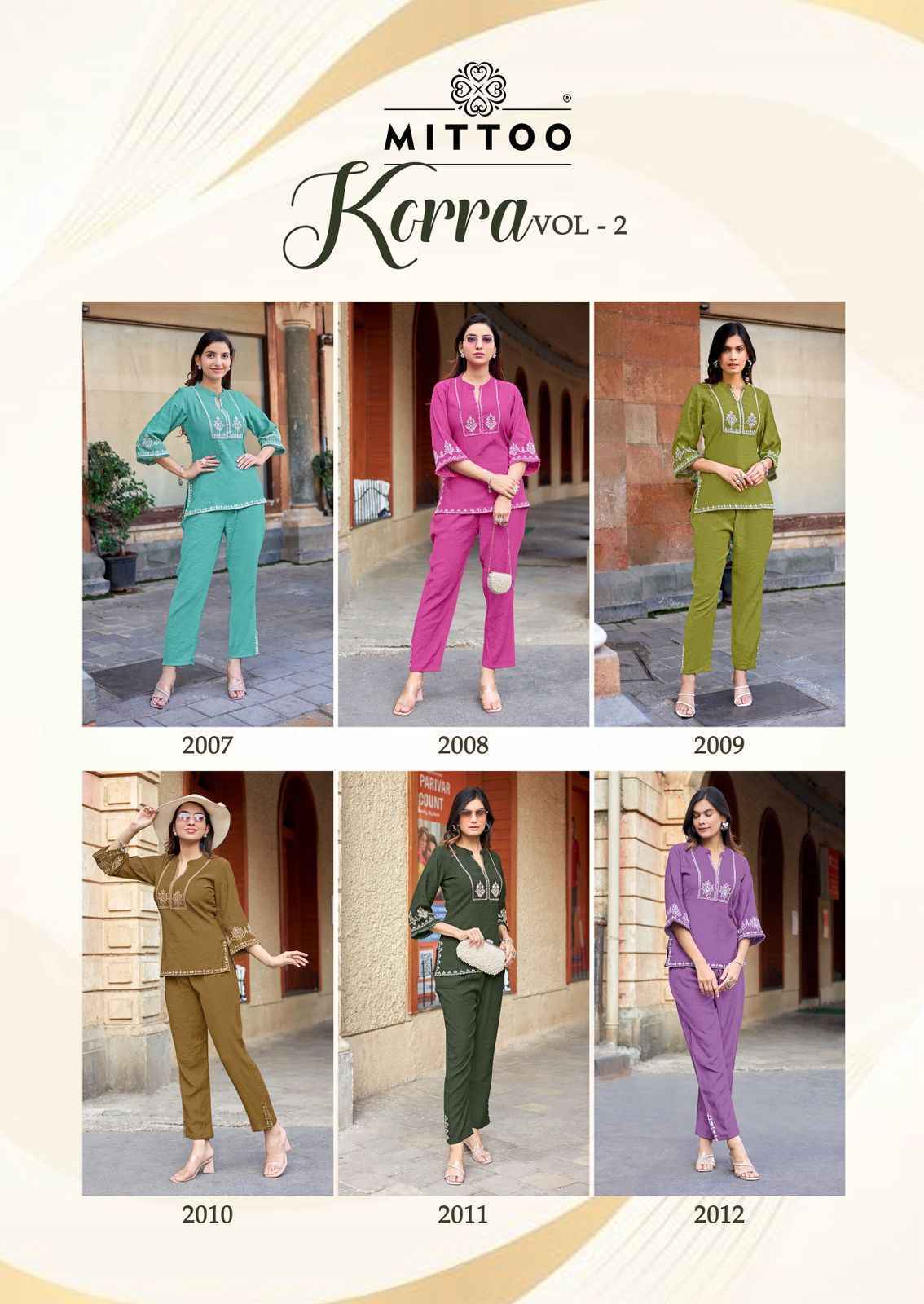 Mittoo Korra Vol 2 Viscose Slub Co Ord Set 6 pcs Catalogue