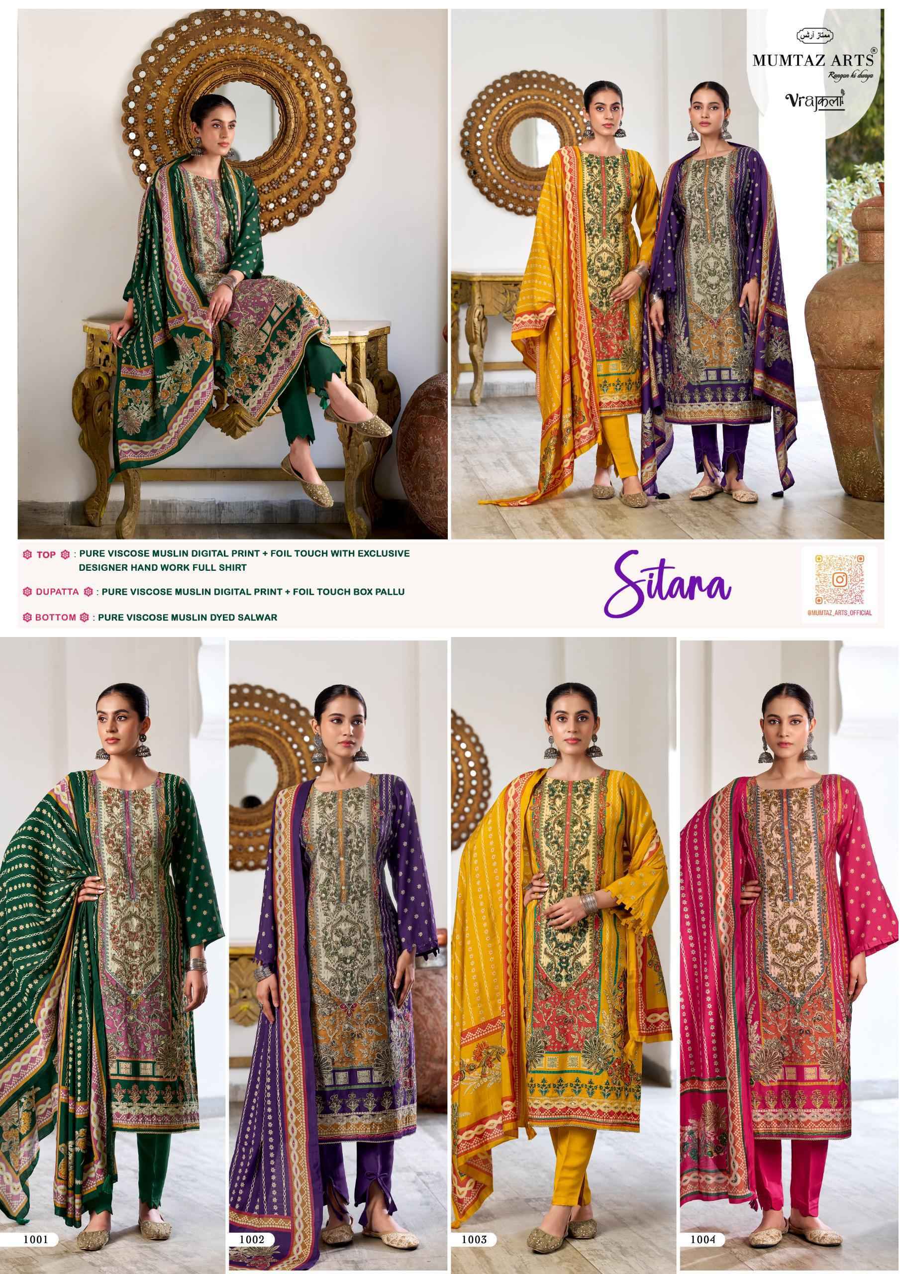 Mumtaz Arts Sitara Viscose Modal Muslin Dress Material 4 pcs Catalogue