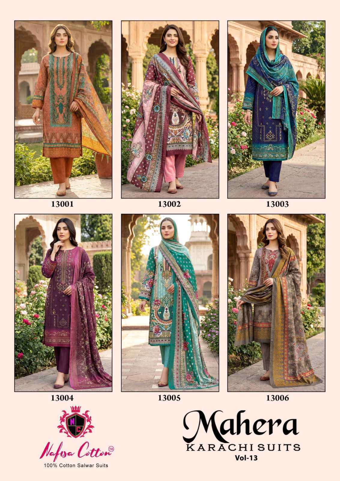 Nafisa Cotton Mahera Karachi Suits Vol-13 Cotton Dress Material (6 pcs Catalogue)