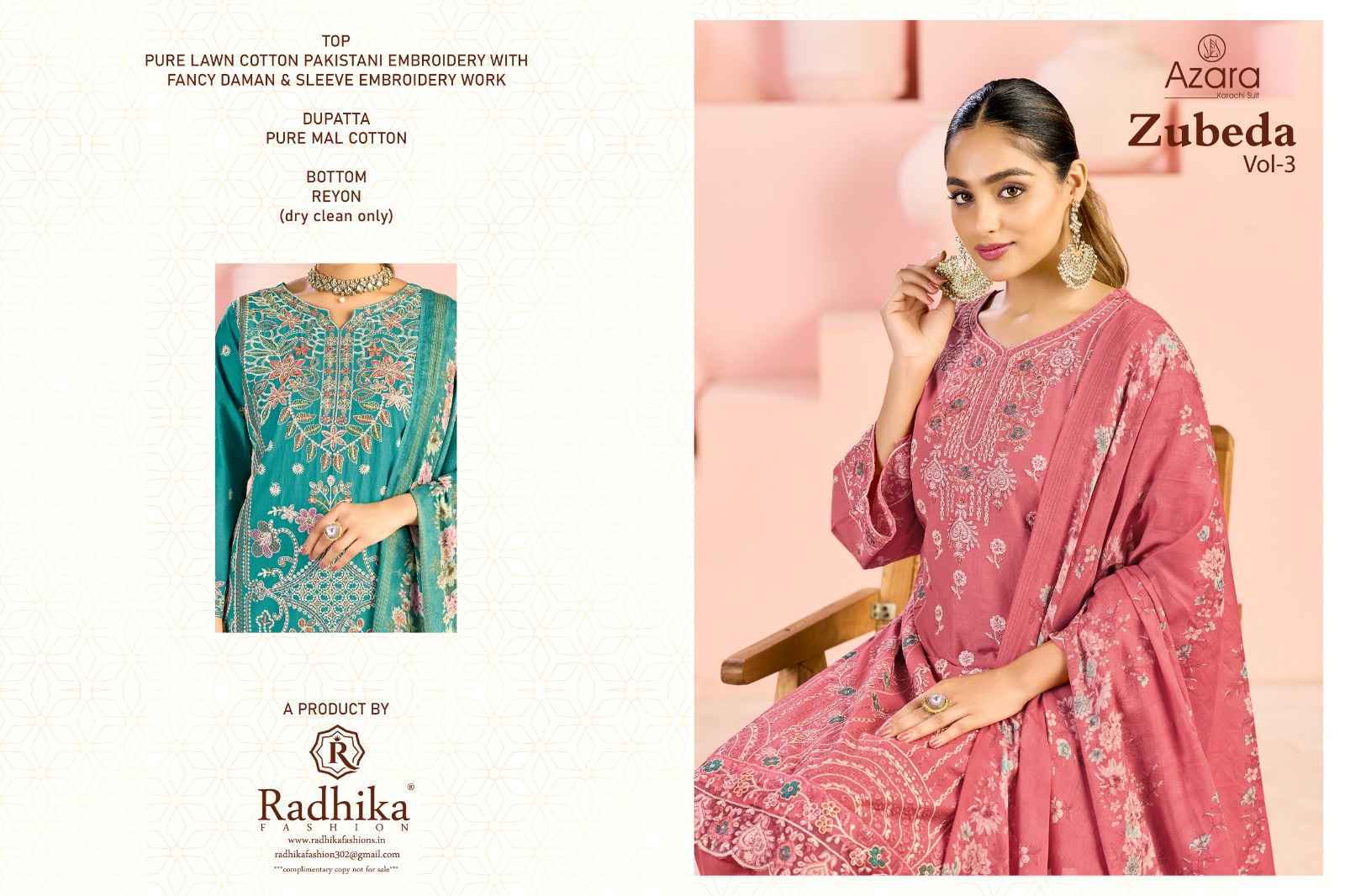 Radhika Fashion Azara Zubeda Vol 3 Cotton Dress Material 4 pcs Catalogue
