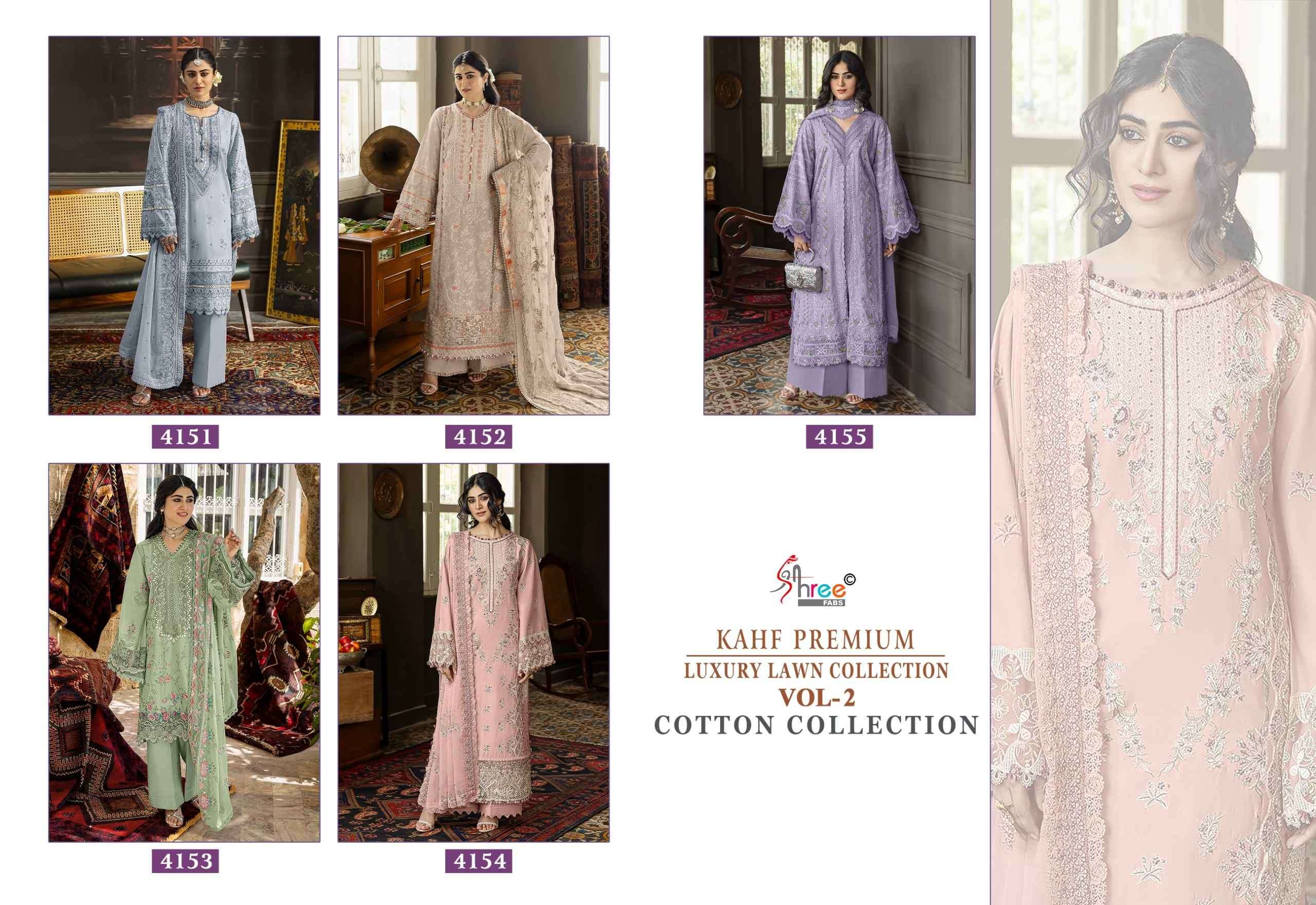 Shree Fabs Kahf Premium Luxury Lawn Collection Vol-2 Cotton Collection Cotton Dress Material (5 pcs Catalogue)