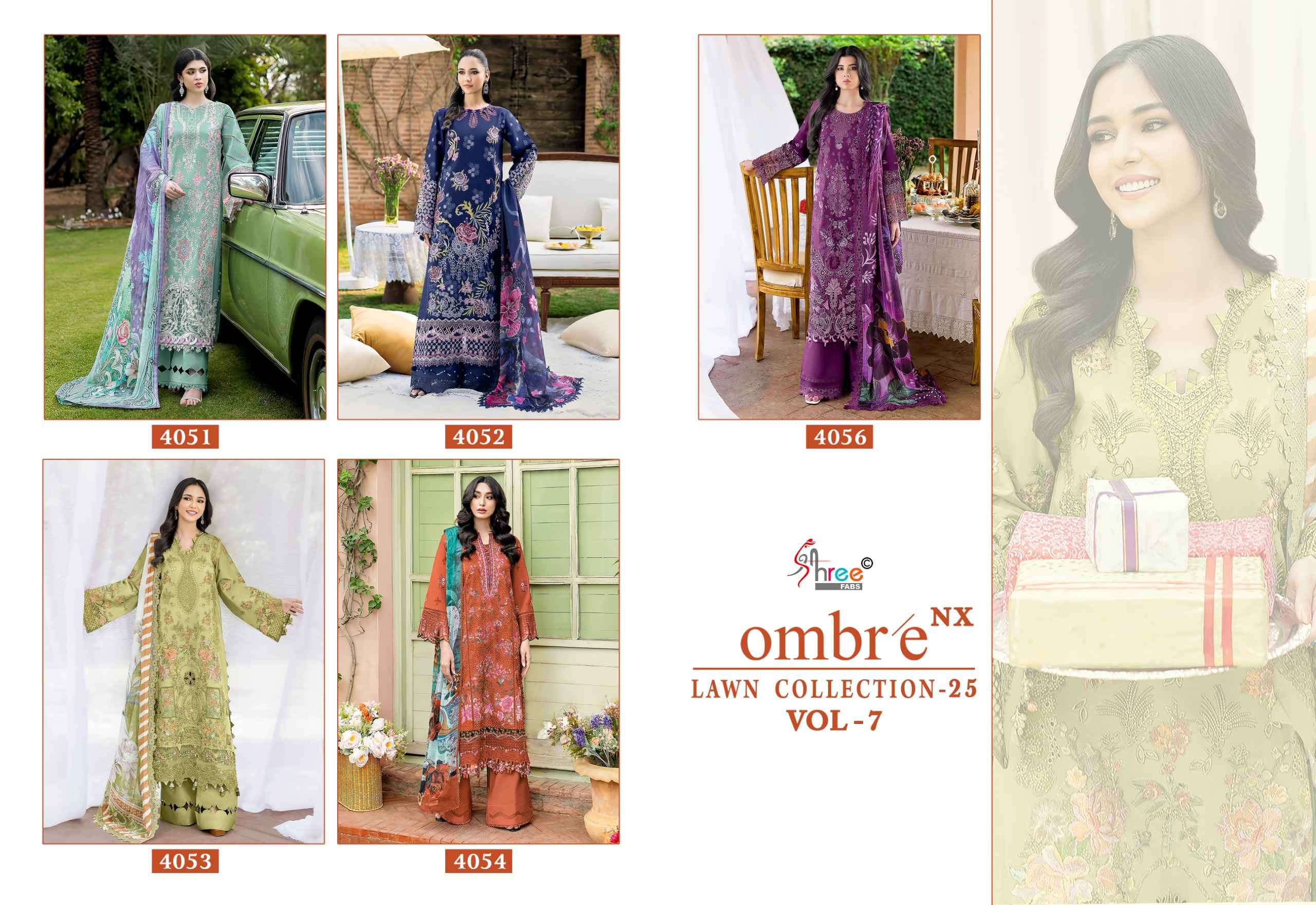 Shree Fabs Ombre Lawn Collection 25 Vol-7 NX Cotton Dress Material (5 pcs Catalogue)