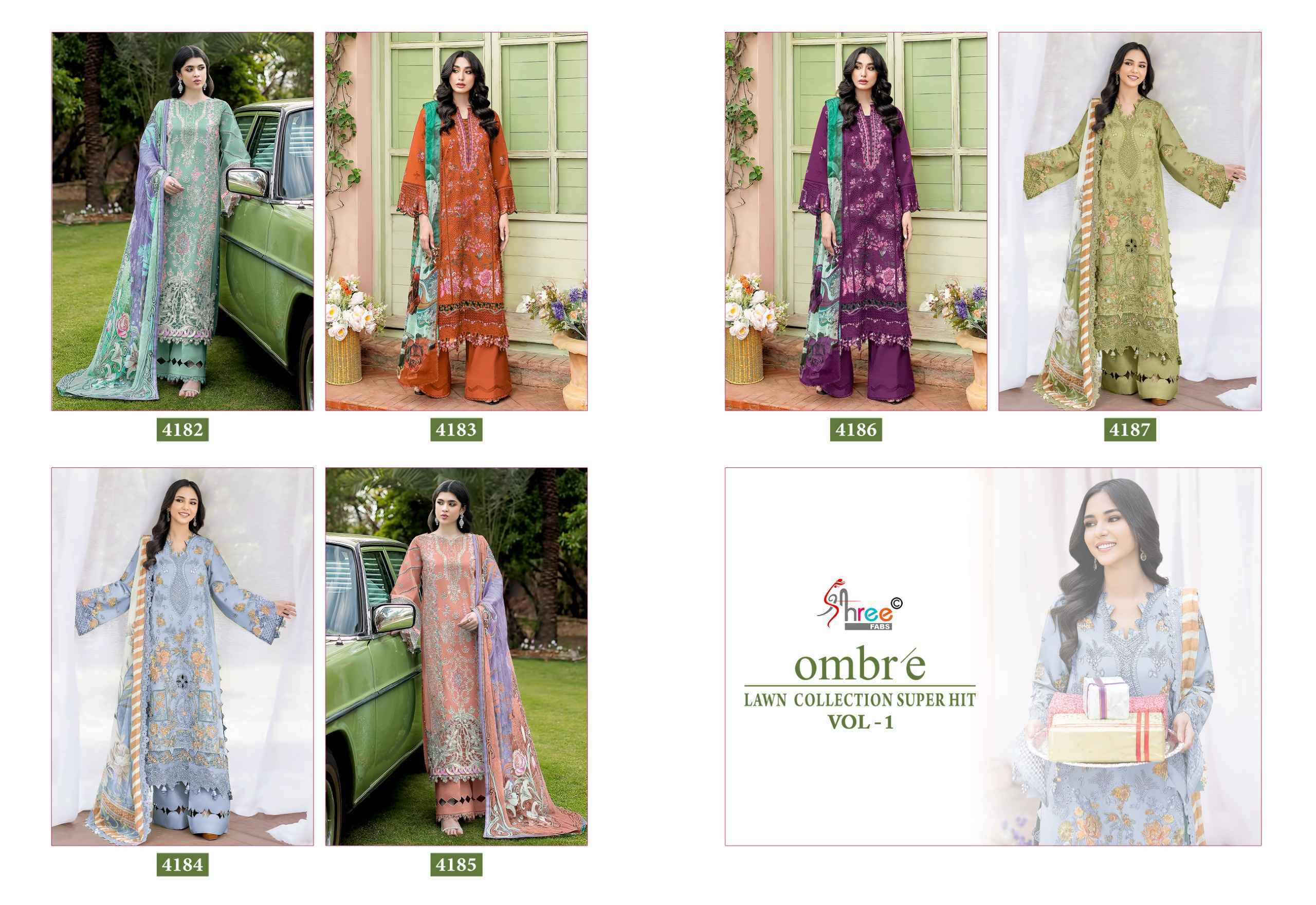 Shree Fabs Ombre Lawn Collection Super Hit Vol-1 Cotton Dress Material (5 pcs Catalogue)