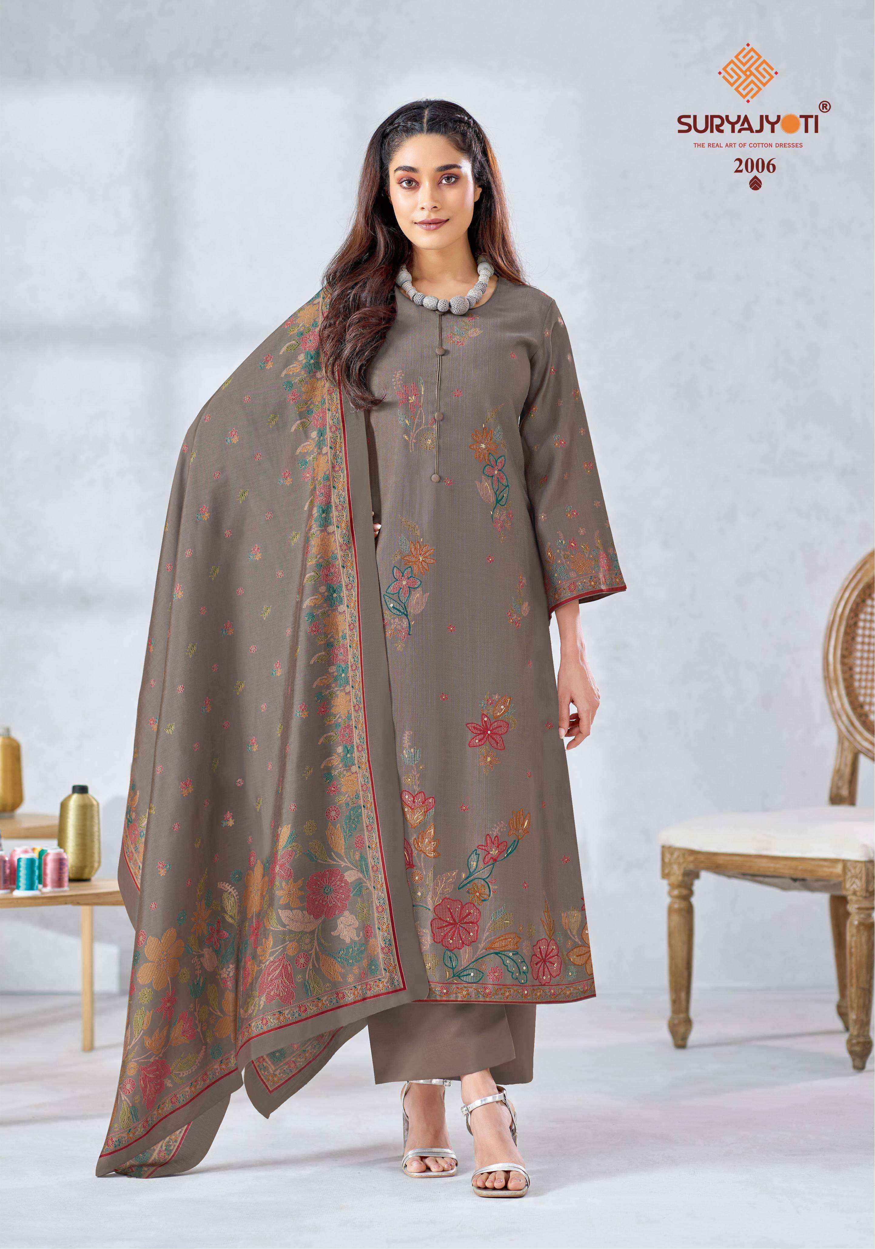 Suryajyoti Chikiri Vol-2 Roman Silk Dress Material (6 Pcs Catalouge)