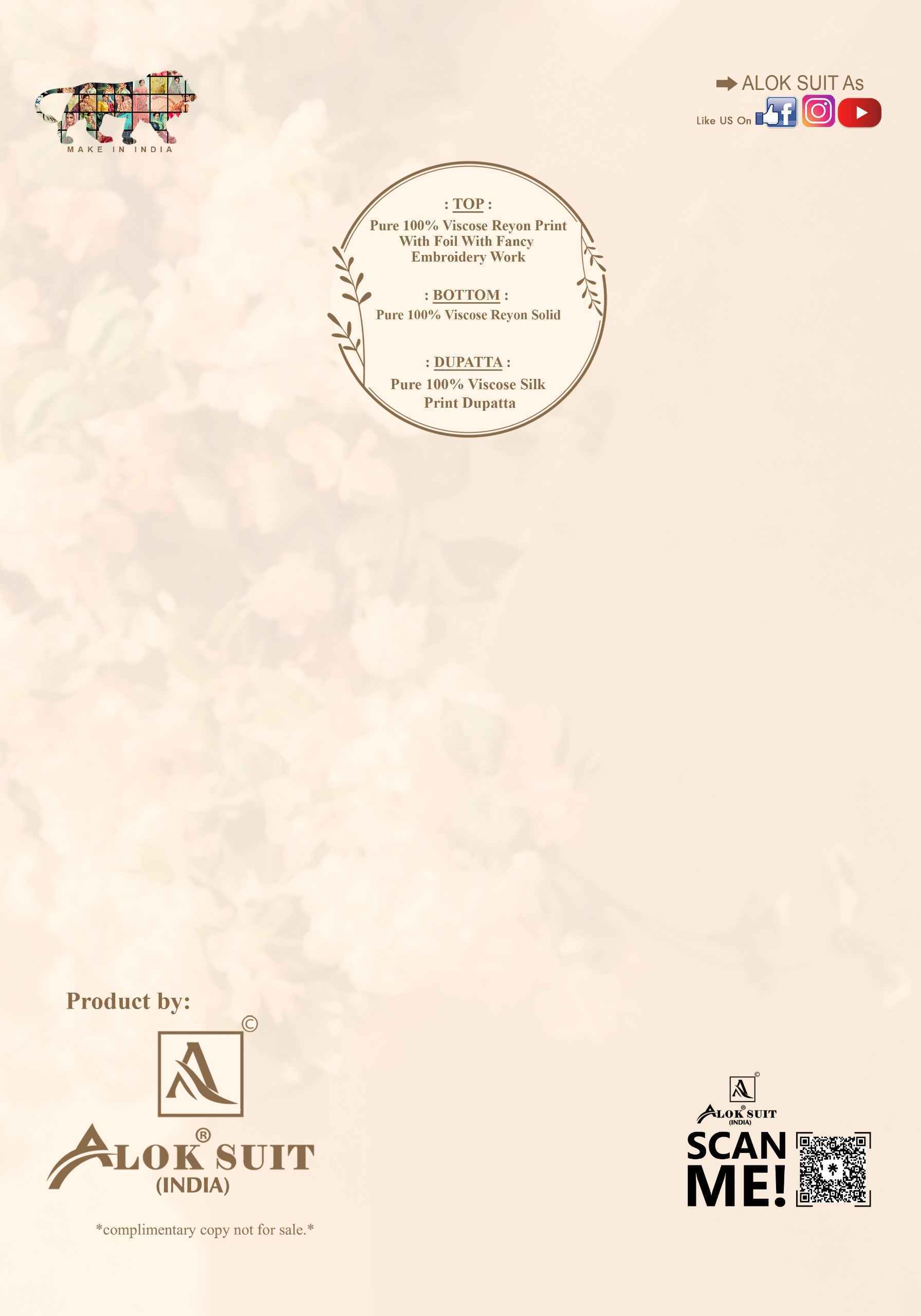 Alok Turkish Edition-7 Viscose Reyon Dress Material (6 pcs Catalogue)