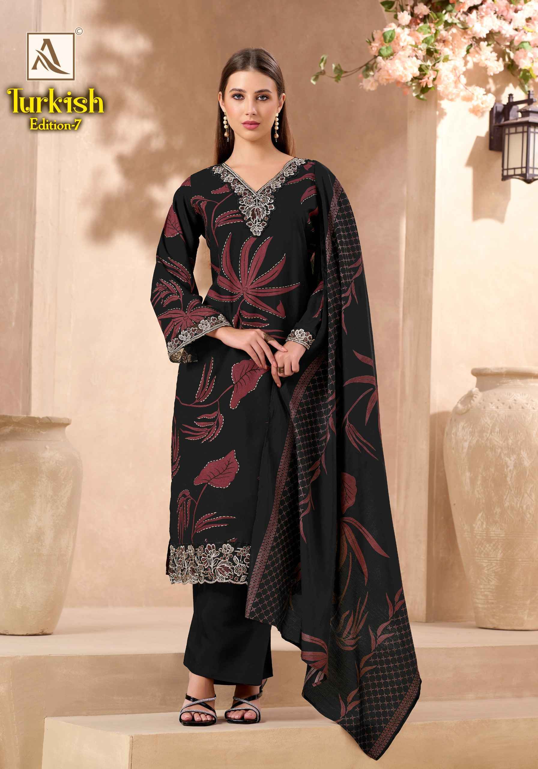 Alok Turkish Edition-7 Viscose Reyon Dress Material (6 pcs Catalogue)