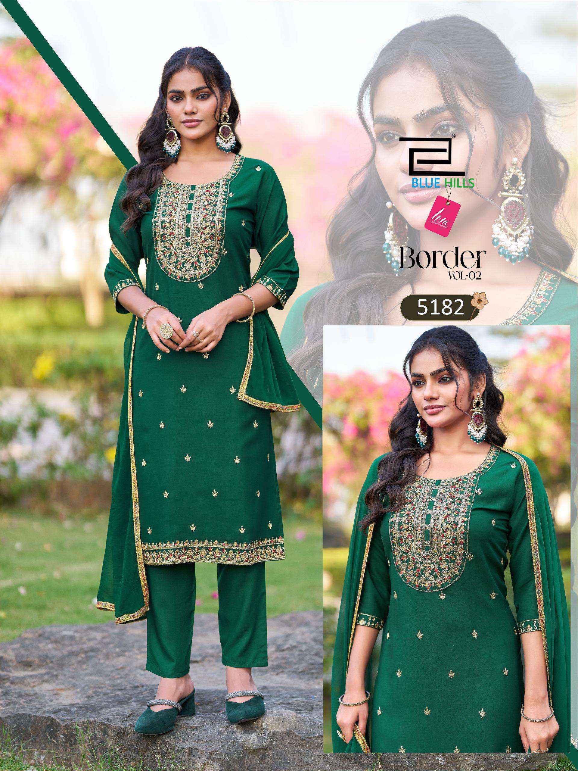 Blue Hills Border Vol-2 Rayon Readymade Suit (6 pcs Catalogue)