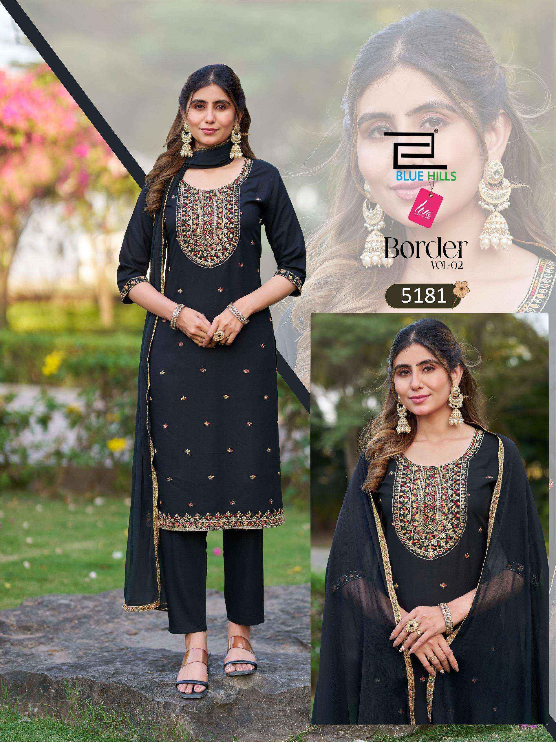 Blue Hills Border Vol-2 Rayon Readymade Suit (6 pcs Catalogue)