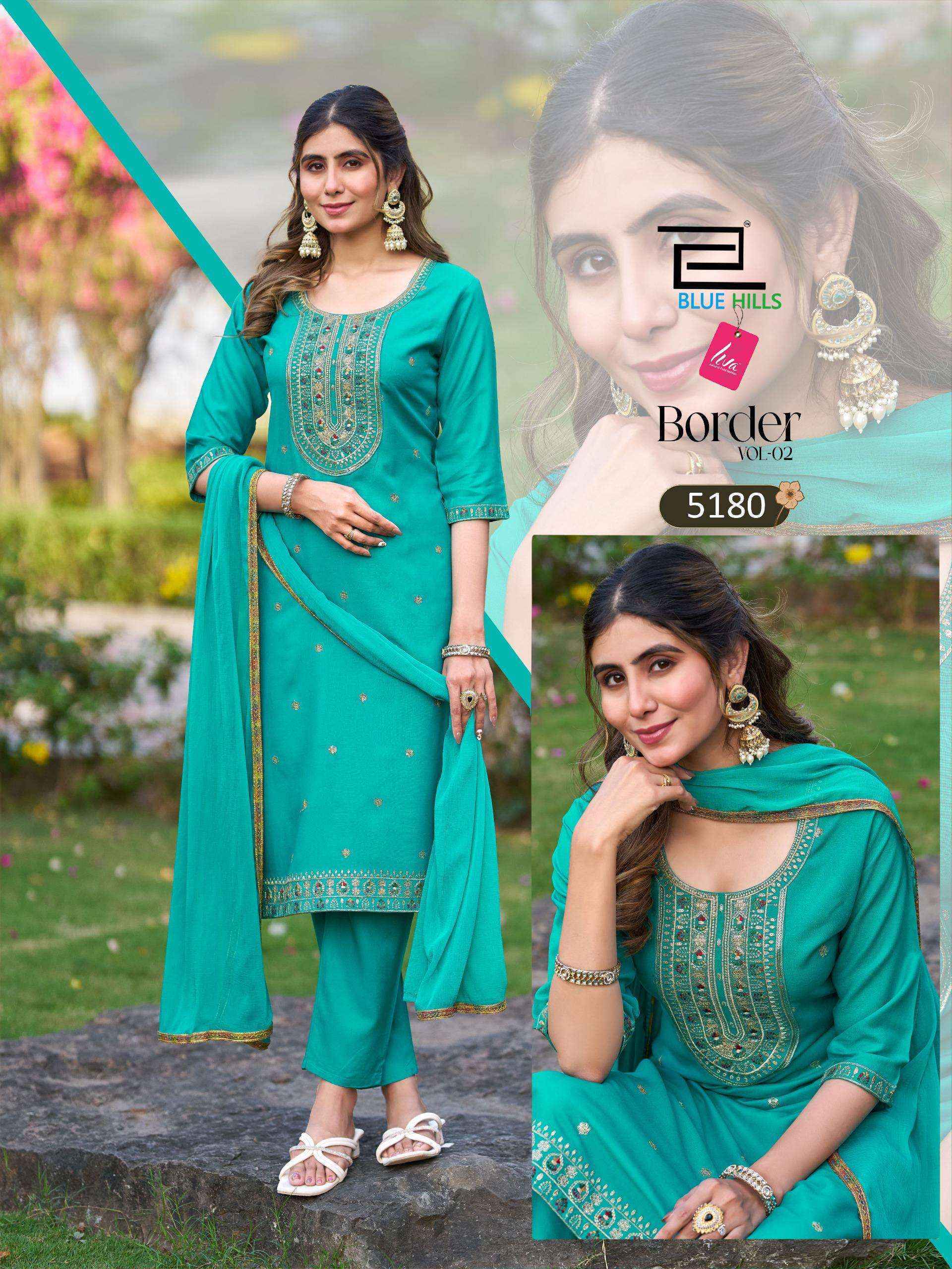 Blue Hills Border Vol-2 Rayon Readymade Suit (6 pcs Catalogue)