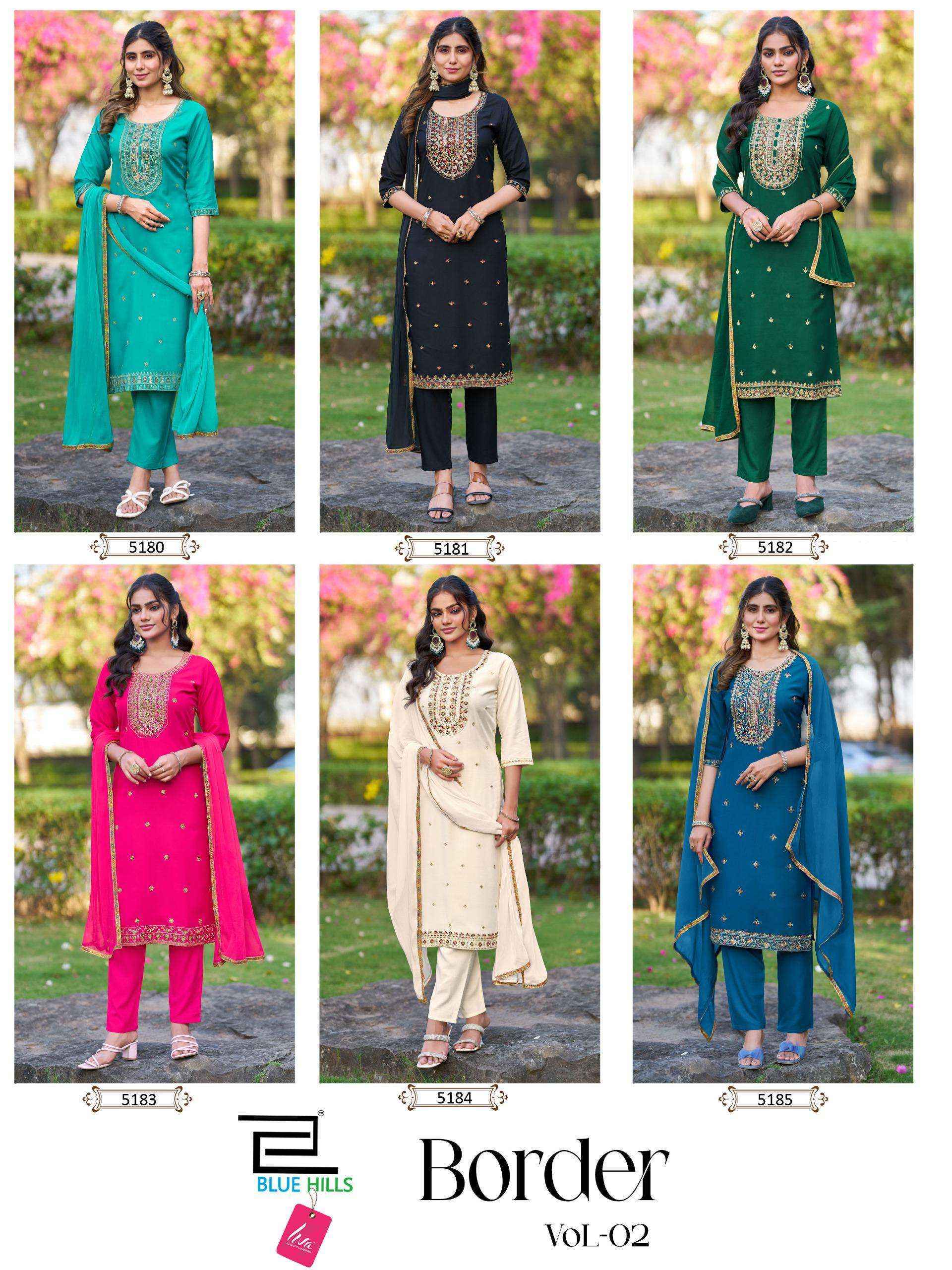 Blue Hills Border Vol-2 Rayon Readymade Suit (6 pcs Catalogue)