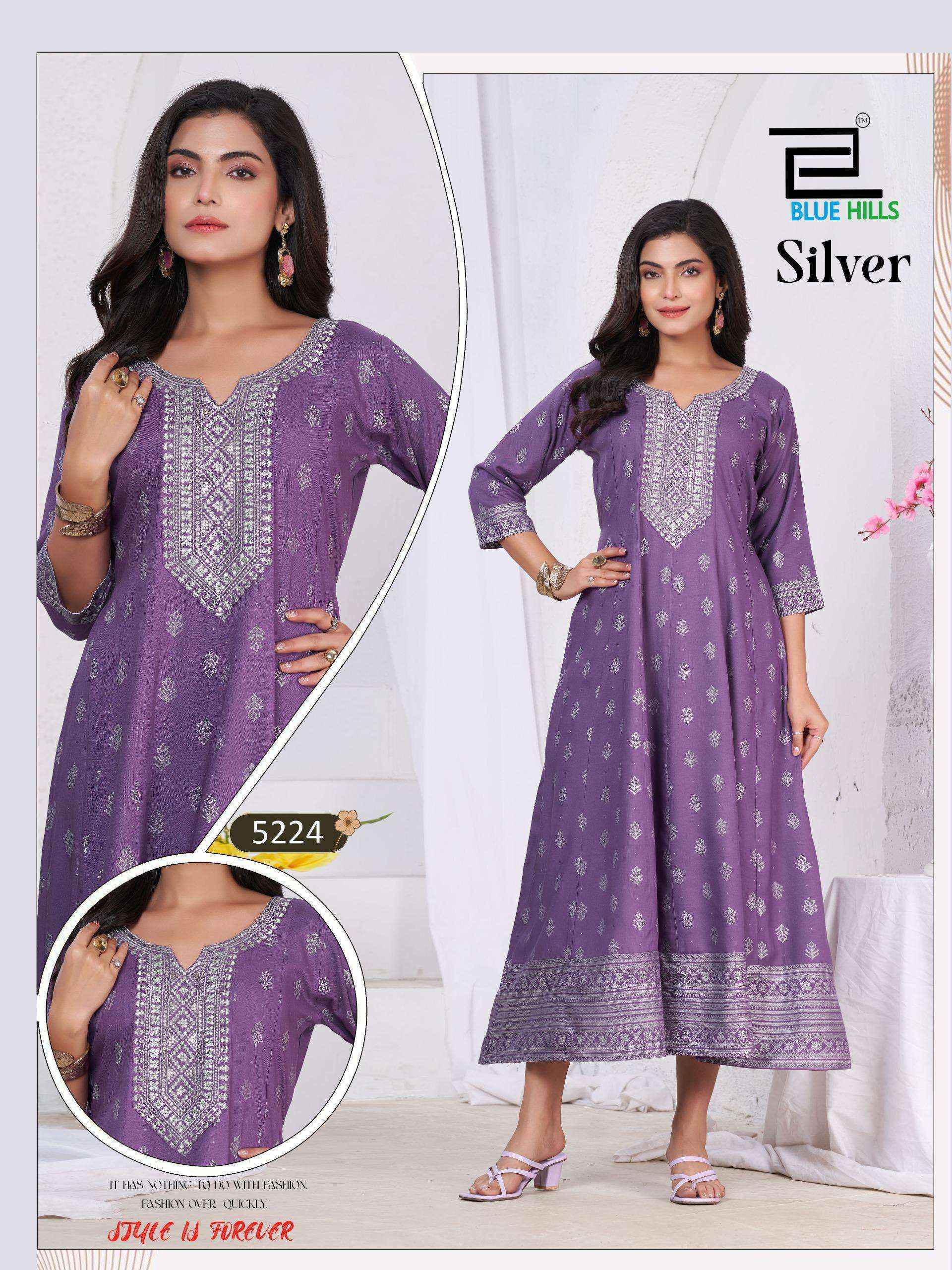 Blue Hills Silver Anarkali Rayon Gown (6 pcs Catalogue)