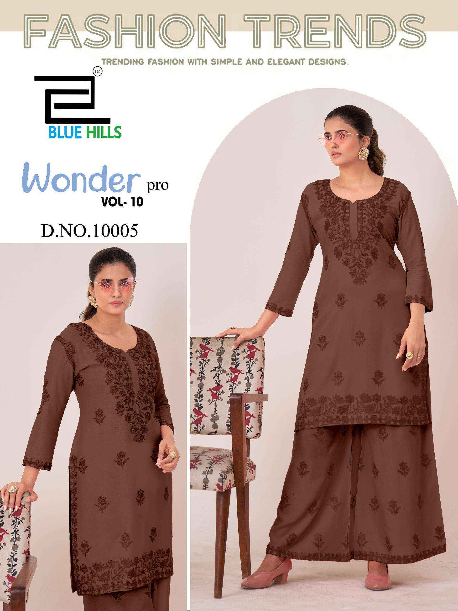 Blue Hills Wonder Pro Vol-10 Rayon Kurti With Plazzo (4 pcs Catalogue)