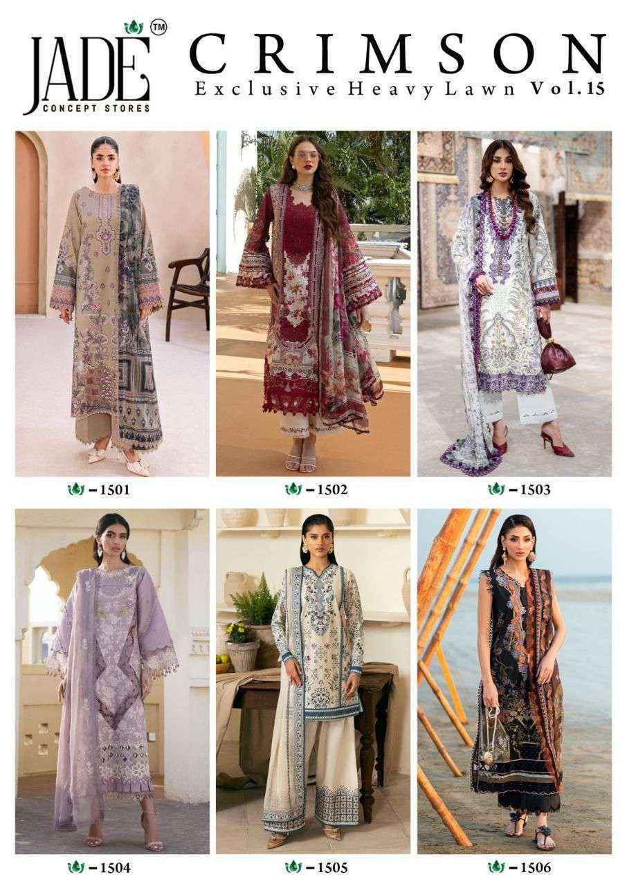 Jade Crimson Vol-15 Lawn Cotton Dress Material (6 pc Cataloge)
