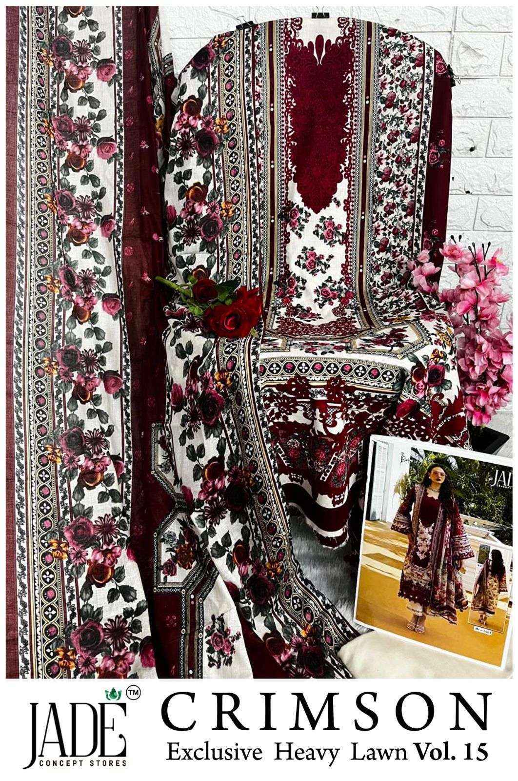 Jade Crimson Vol-15 Lawn Cotton Dress Material (6 pc Cataloge)