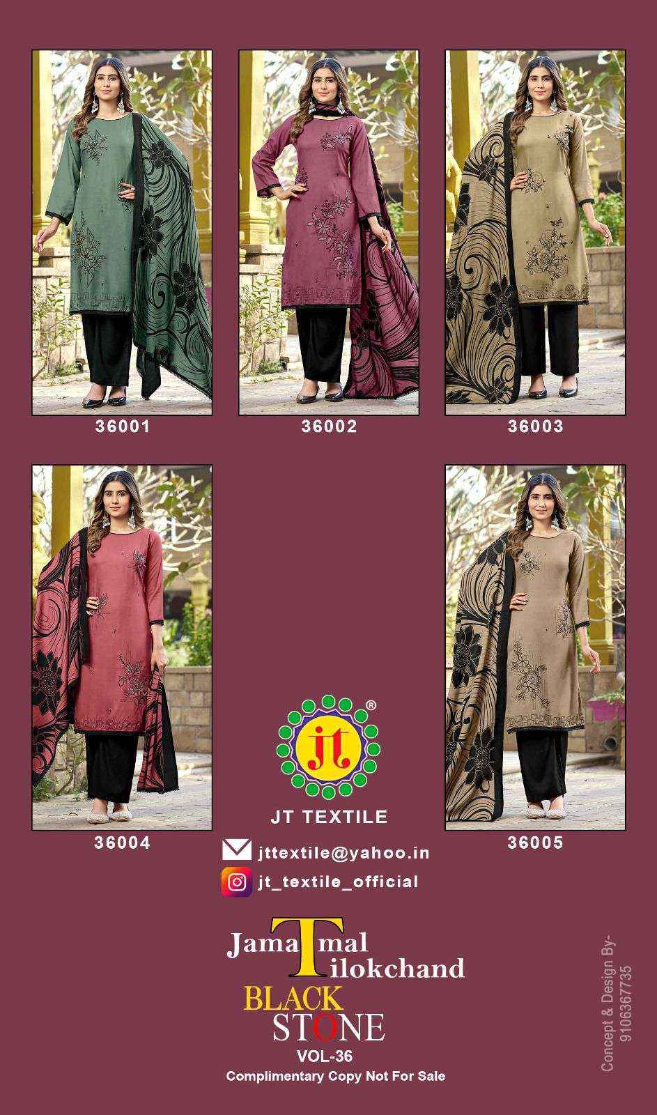 Jt Black Stone Vol-36 Rayon Dress Material (5 pcs Catalogue)