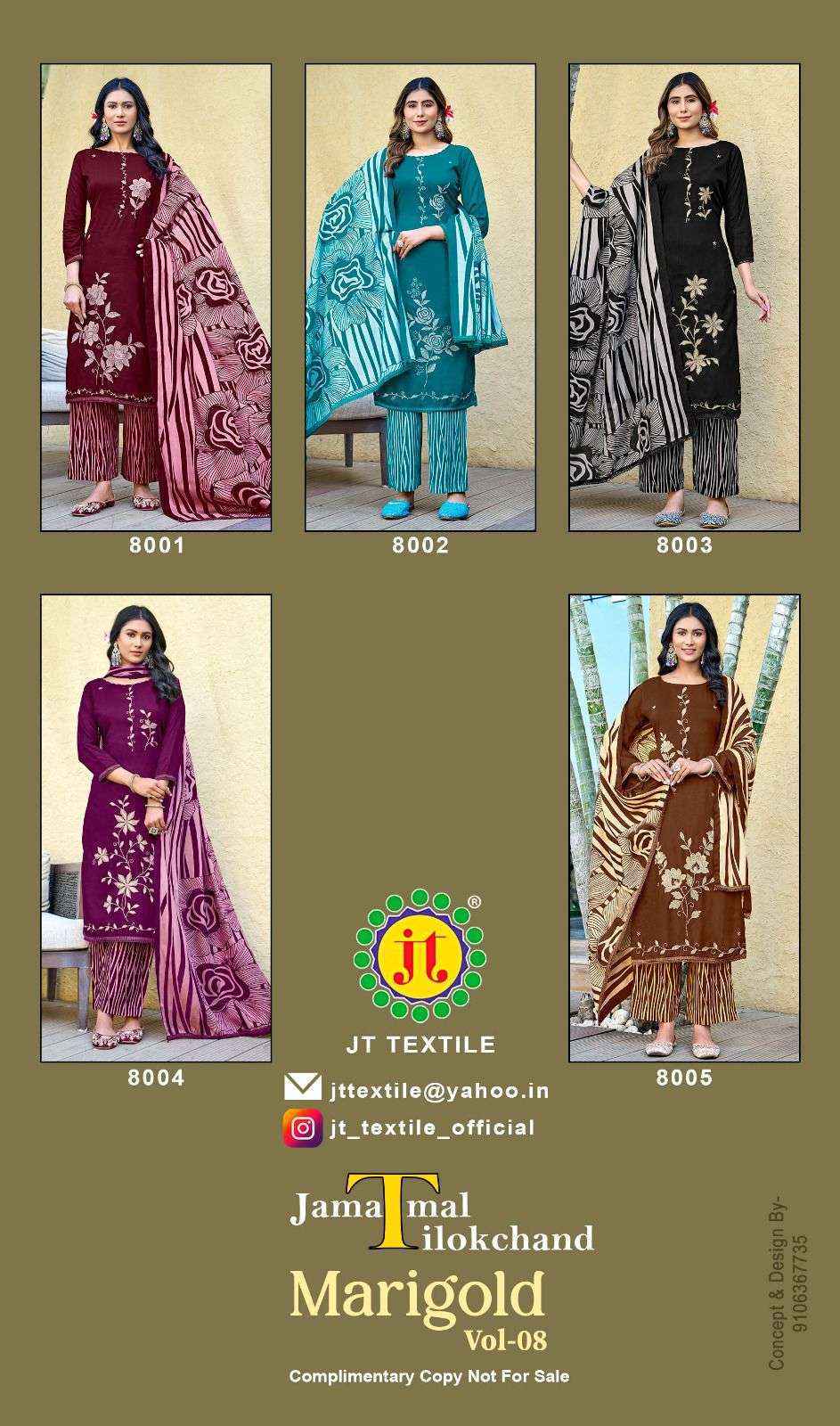 Jt Marigold Vol-8 Rayon Dress Material (5 pcs Catalogue)