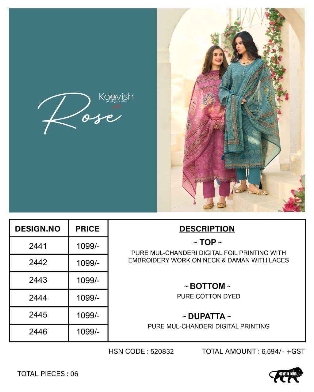 Kaavish Rose Chanderi Dress Material (6 pcs Catalogue)