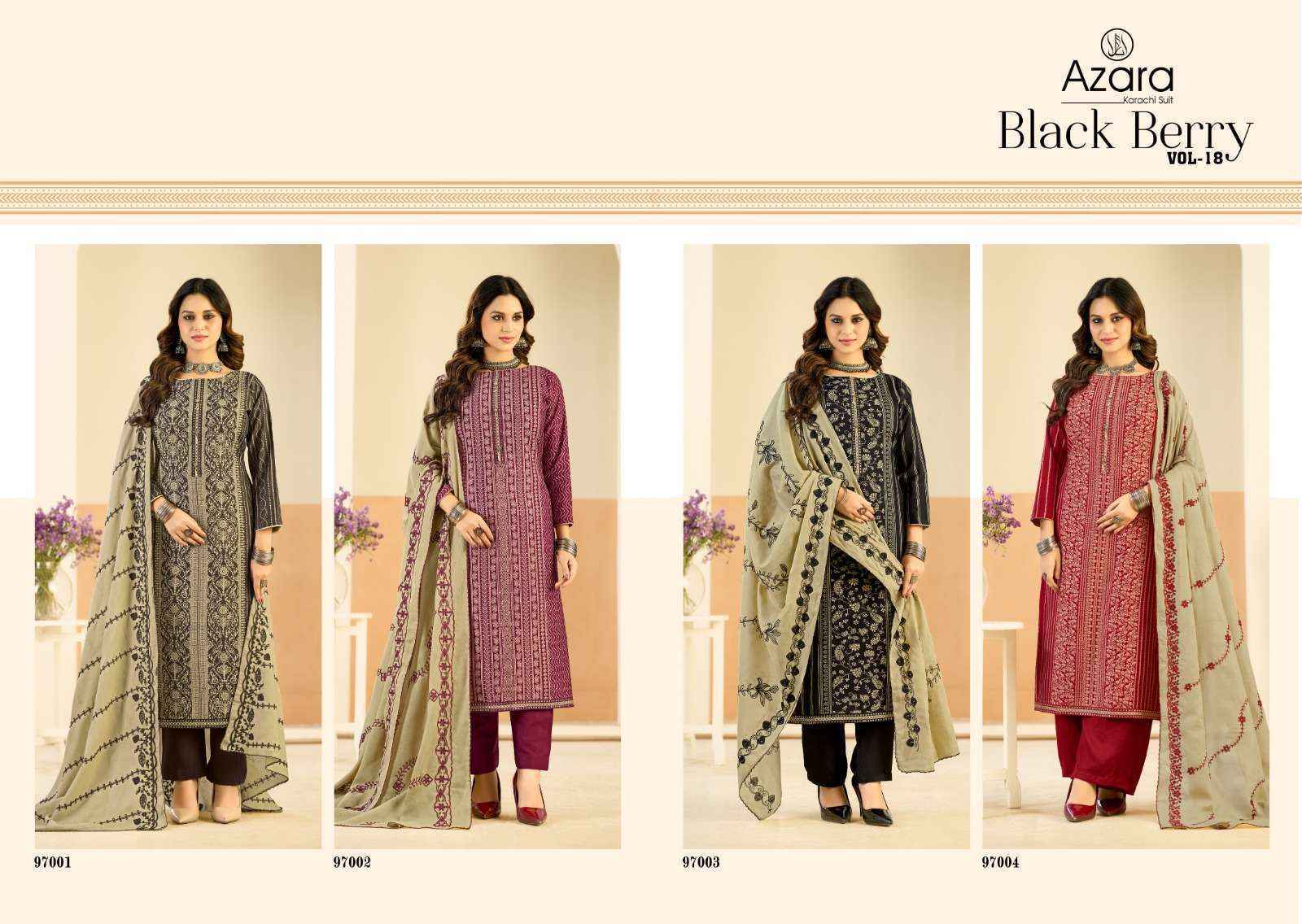 Radhika Fashion Azara Black Berry Vol-18 Viscose Dress Material (4 pcs Catalogue)