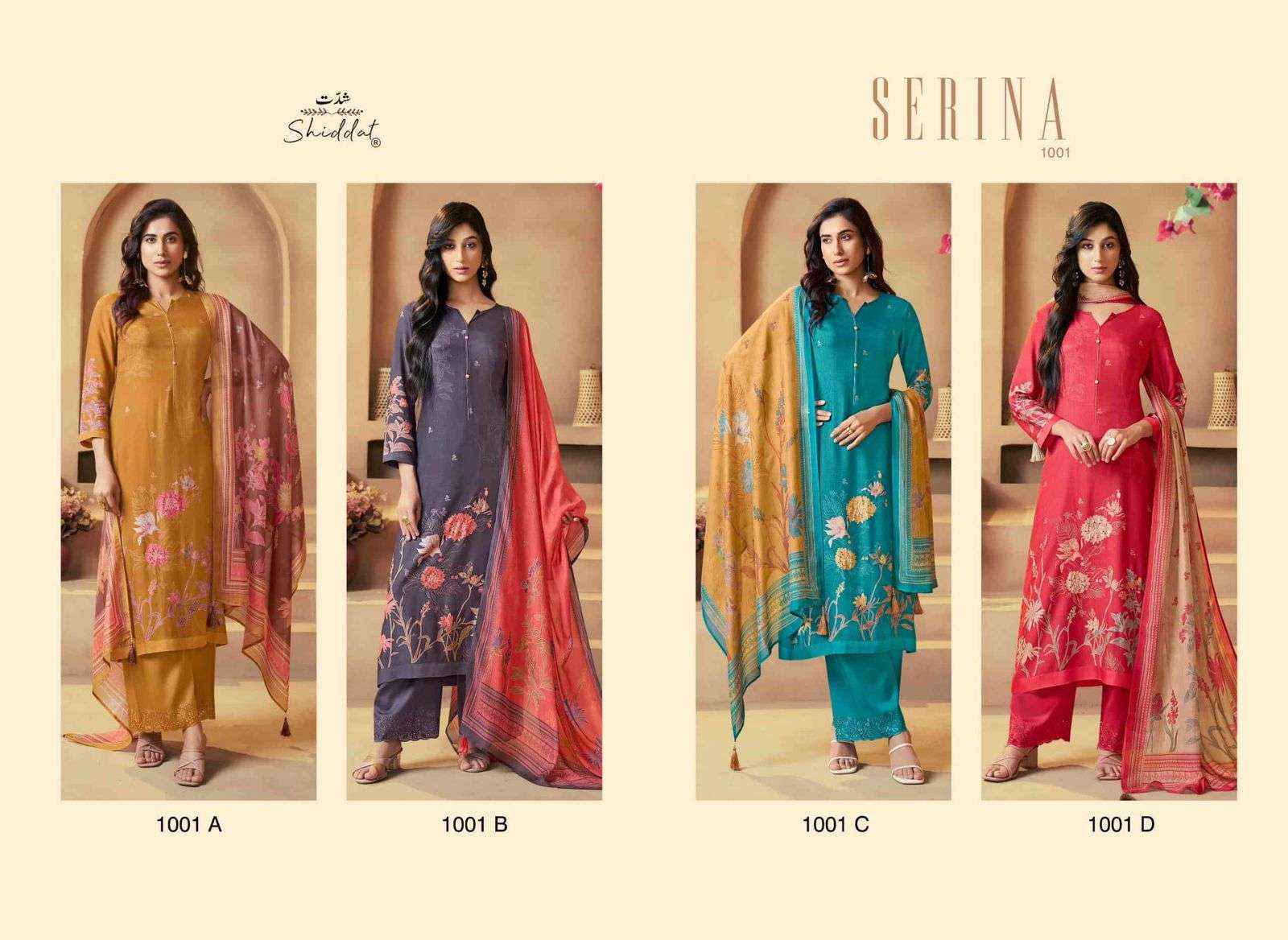 Shiddat Serina-1001 Muslin Dress Material (4 pcs Catalogue)