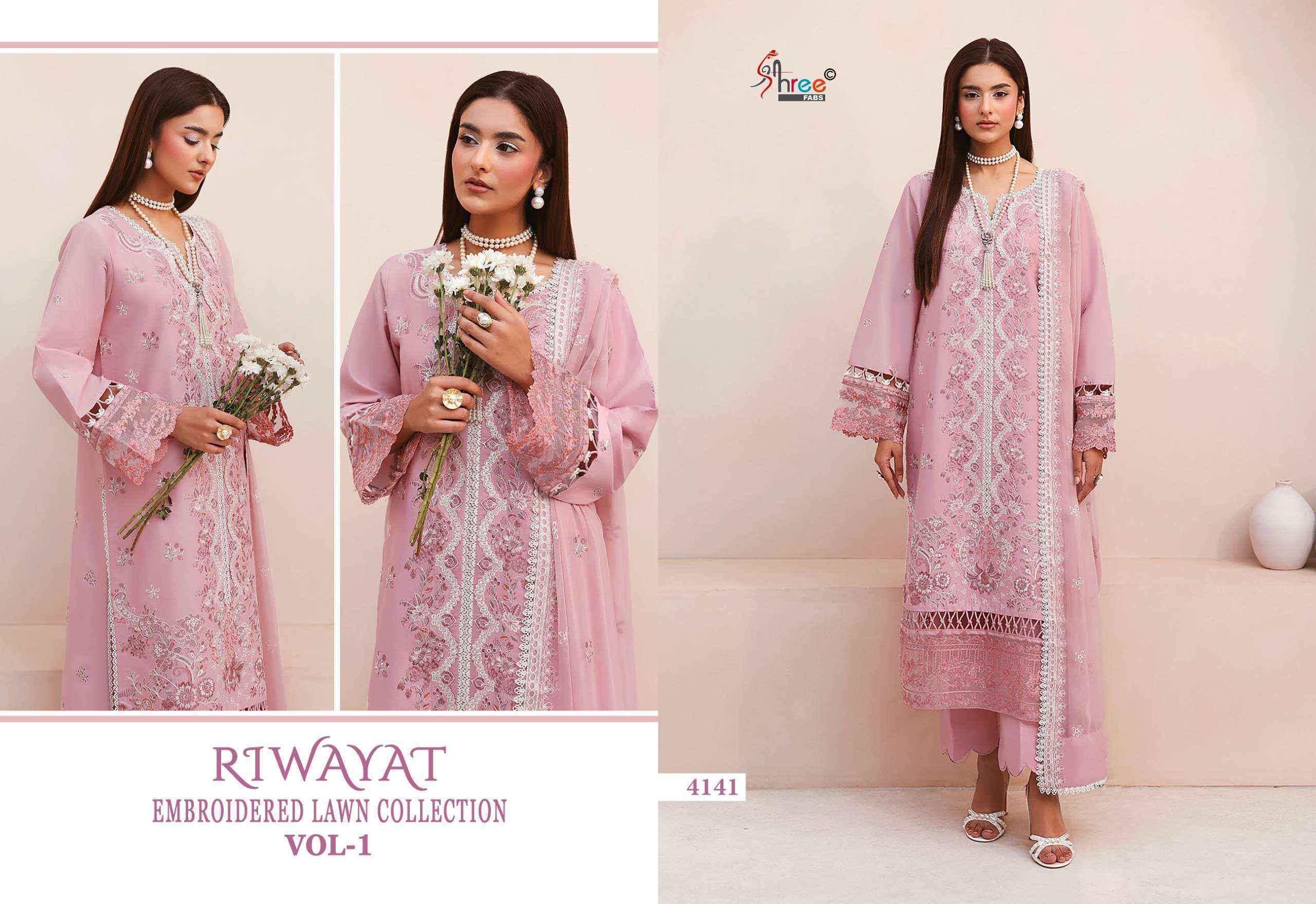 Shree Fabs Riwayat Embroidered Lawn Collection Vol-1 Cotton Dress Material (5 pcs Catalogue)
