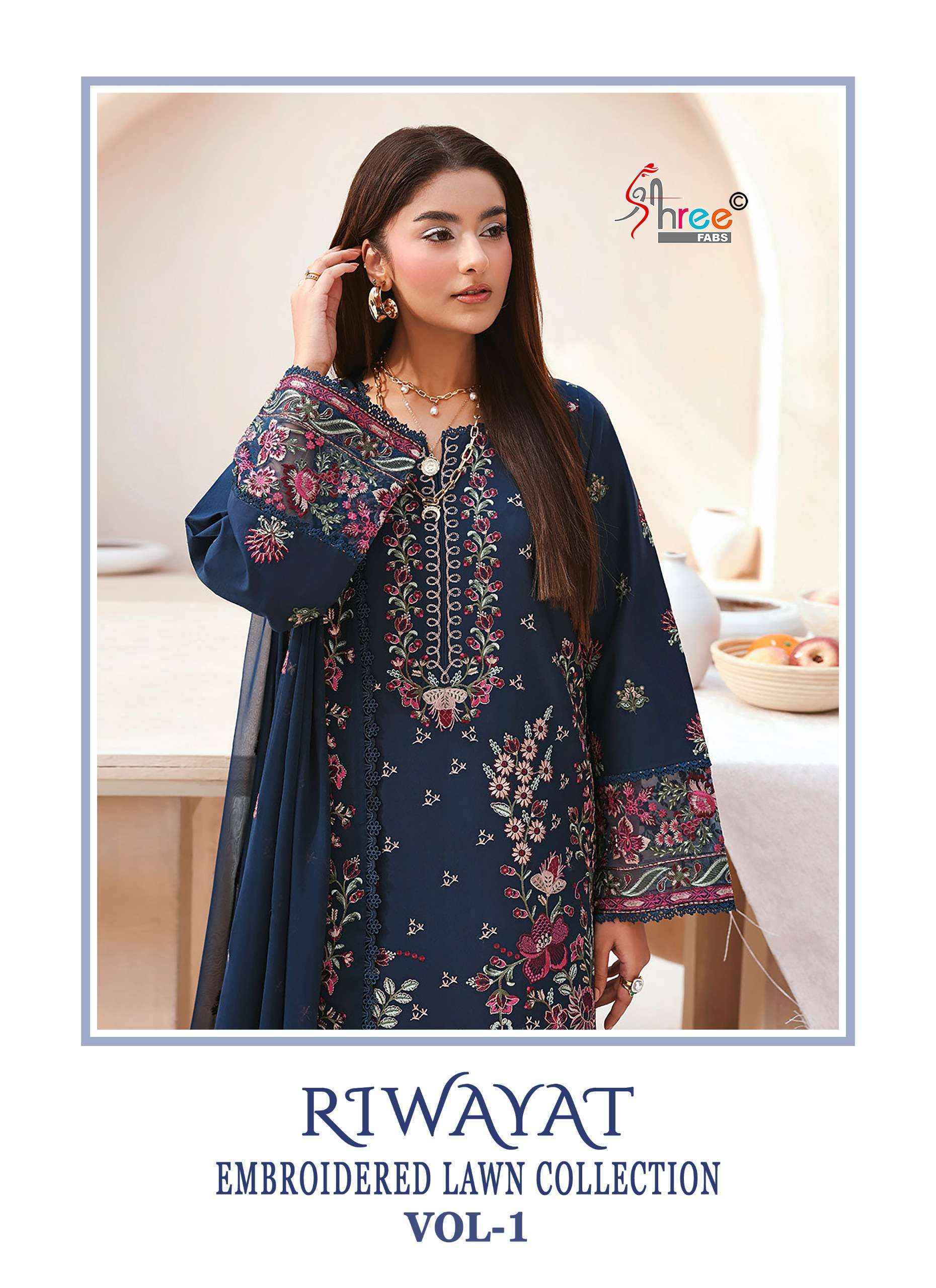 Shree Fabs Riwayat Embroidered Lawn Collection Vol-1 Cotton Dress Material (5 pcs Catalogue)